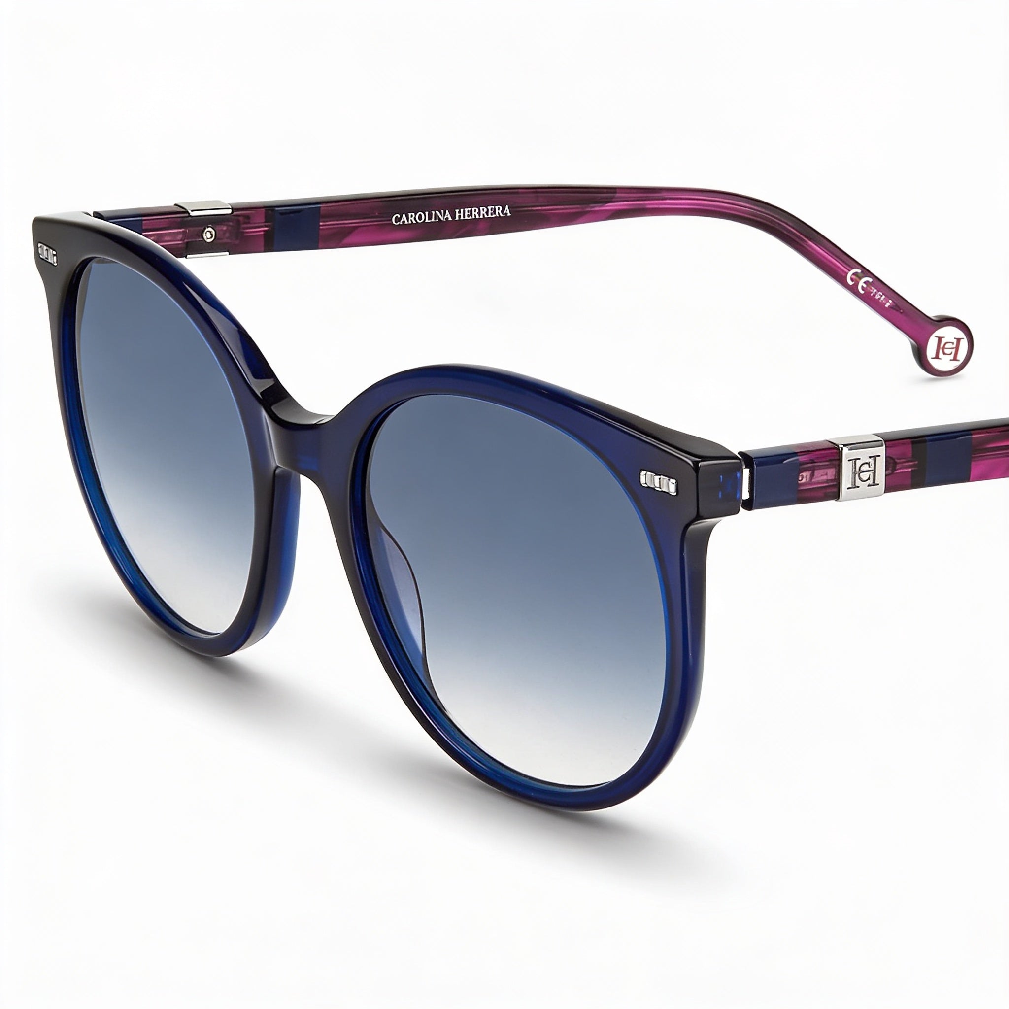 Gafas de sol Carolina Herrera Ch 0046/S para mujer, montura redonda de plástico azul oscuro transparente, protección UV azul violeta, 56 mm, Photo 1