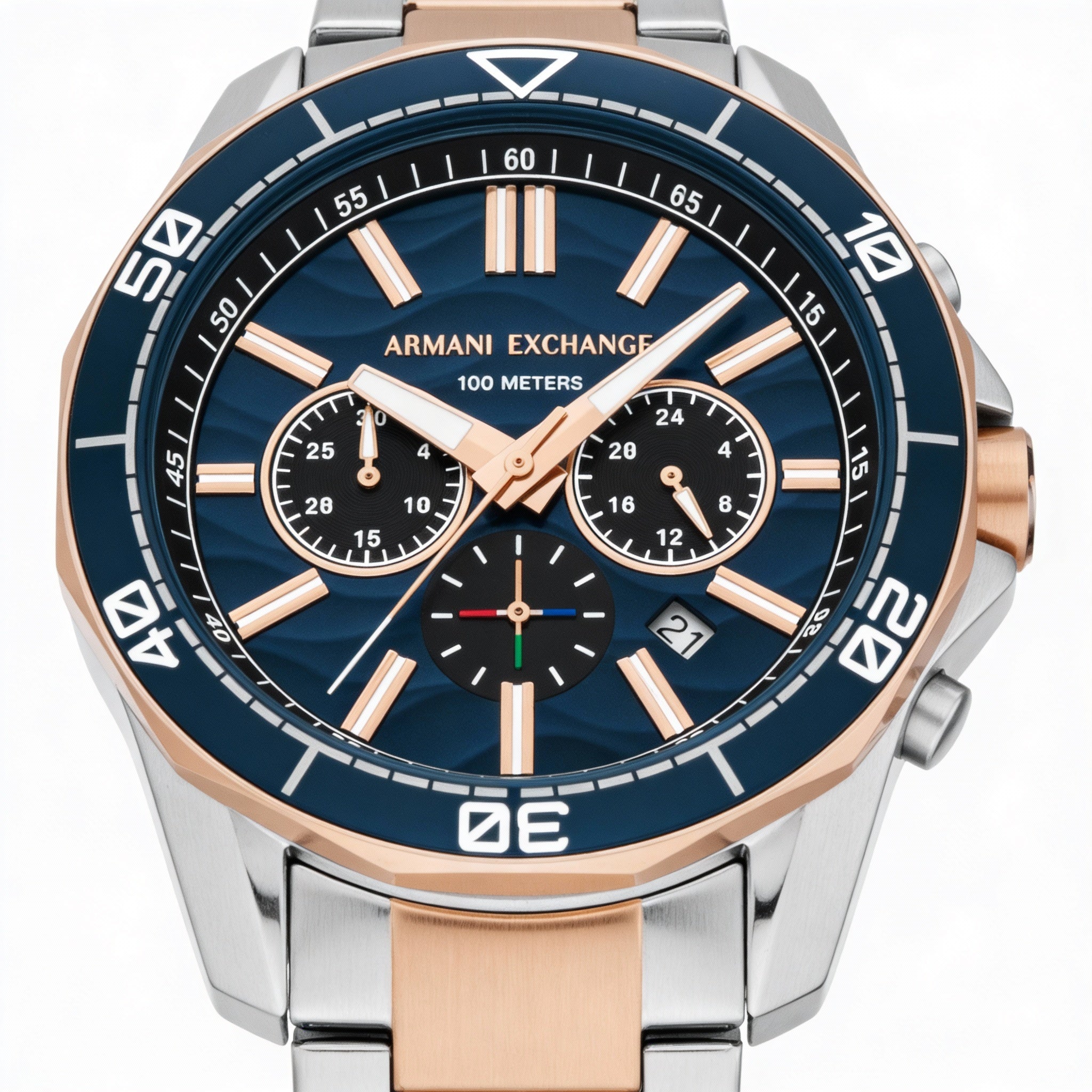 Armani Exchange Men's Chronograph bracelet Watch with Blue Dial, Two Tone Black, 44mm Case, Photo 1