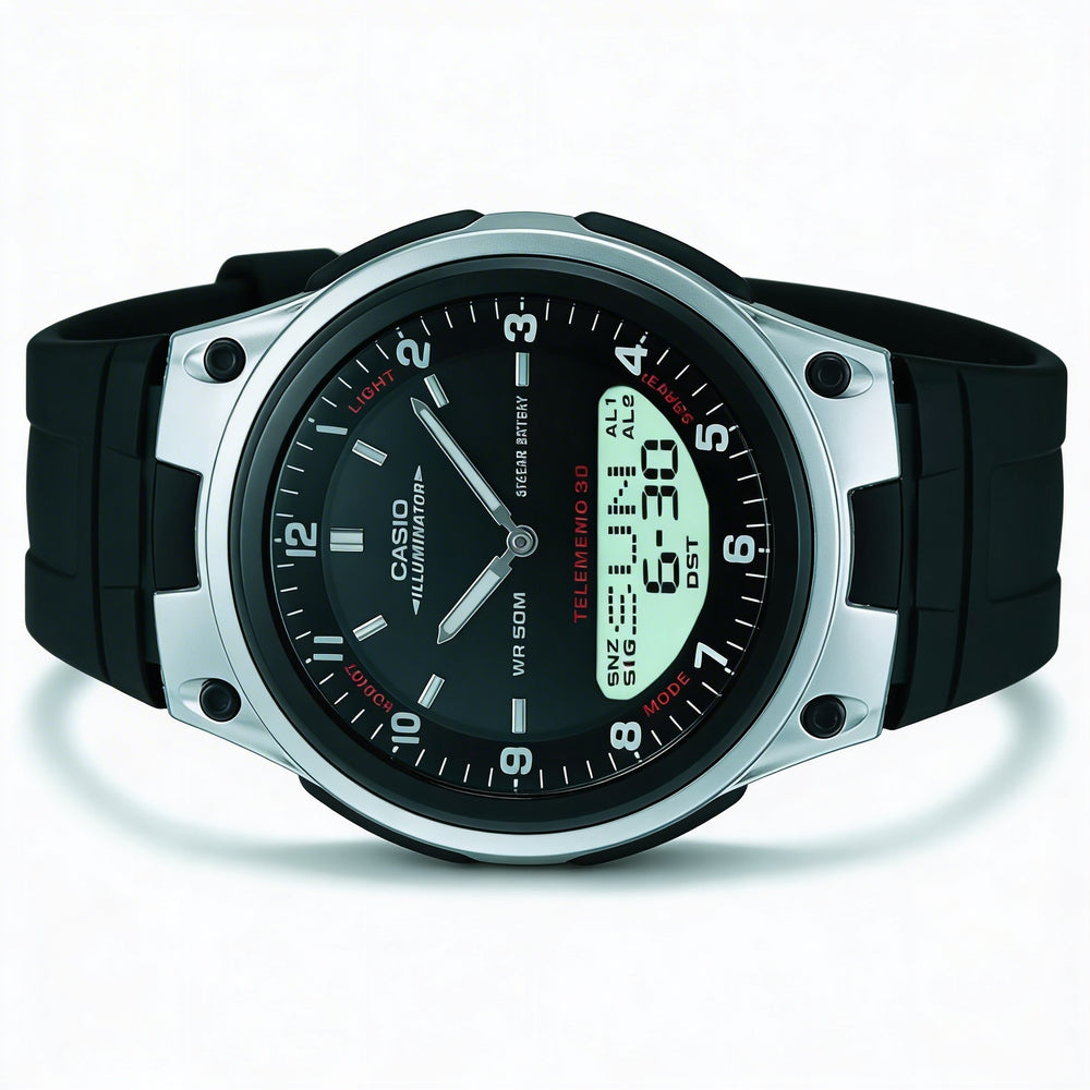 Reloj Casio AW-80-1AV para hombre, analógico, digital, informal, color negro, con hora mundial, batería de 10 años, resistente al agua hasta 50 m y luz LED.