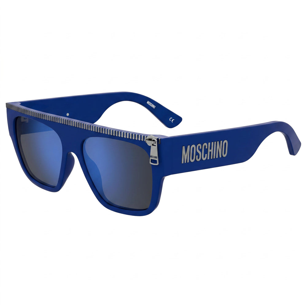 Gafas de sol Moschino Casual de poliamida azul no polarizadas para hombre, con efecto espejo azul cielo, talla 56-16-145
