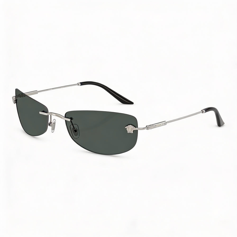 Versace Men's Ve 2279 Eyewear with Silver Metal Frame, Black Plastic Lenses, and 60mm Lens Width