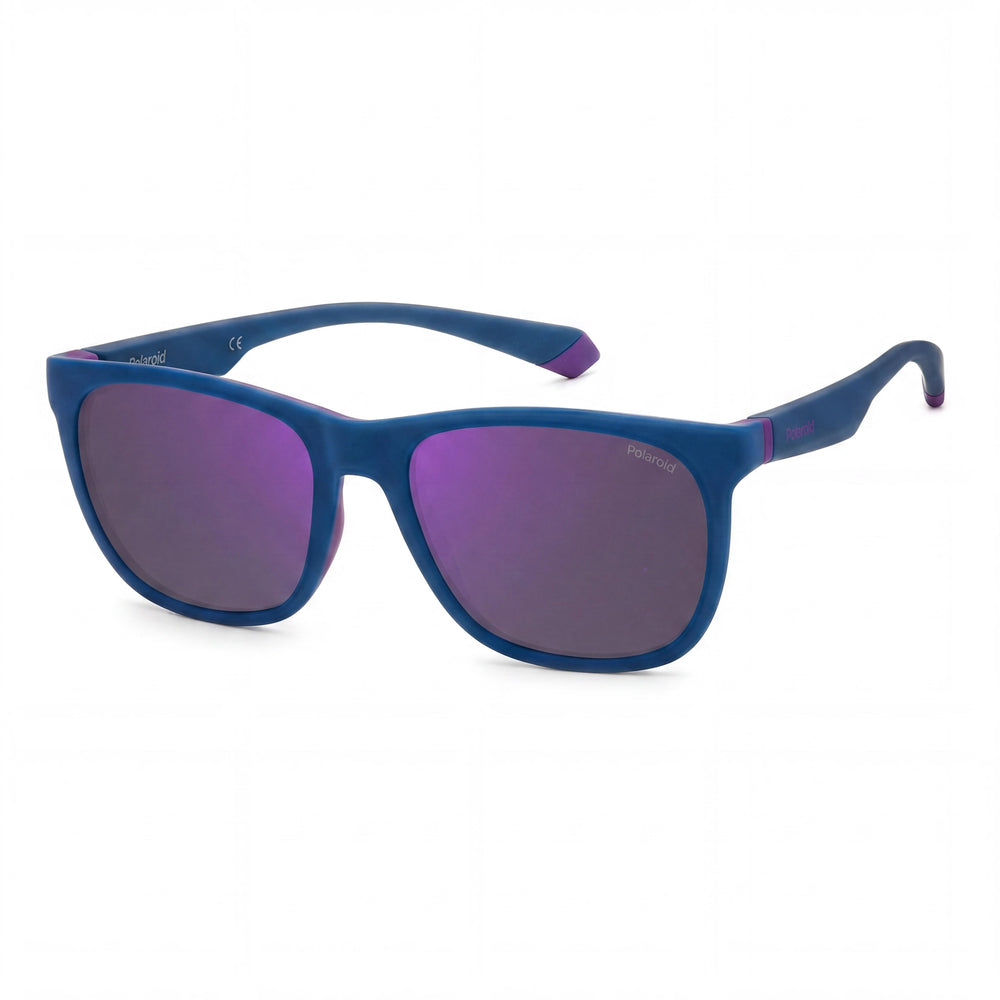 Gafas de sol modernas de acetato Polaroid Pld 2140/s para hombre, montura semiopaca azul violeta celeste, lentes de espejo violeta, 55 mm