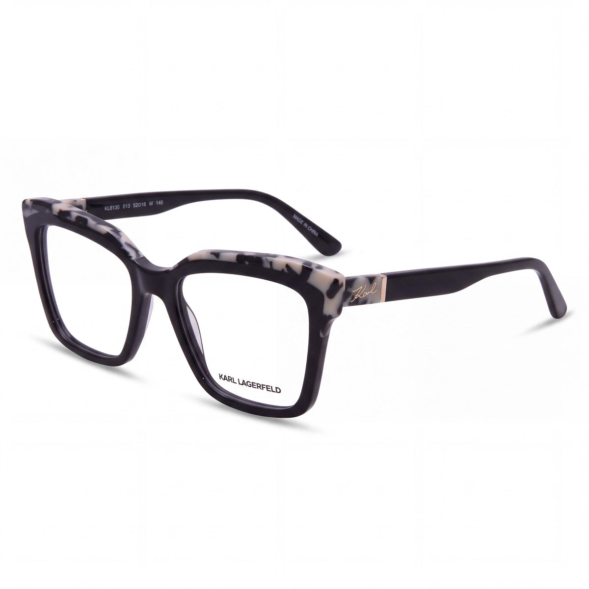 KARL LAGERFELD Kl6130 Women's Rectangle Style Eyewear with Acetate Frame in Black Marble Color, Size 52mm, Photo 1