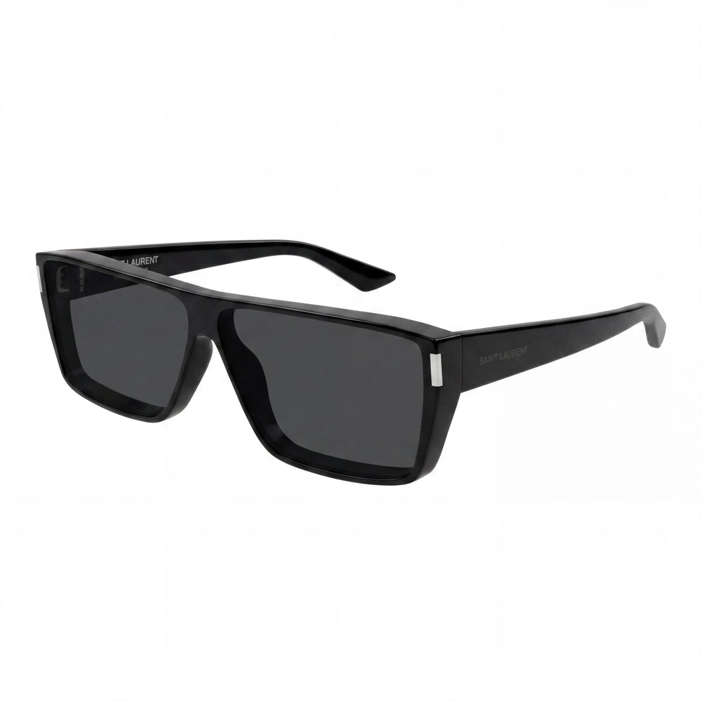 Gafas de sol unisex Yves Saint Laurent SL 757 001 de acetato negro, rectangulares, no polarizadas, 100 % UV, gris oscuro, 64 mm