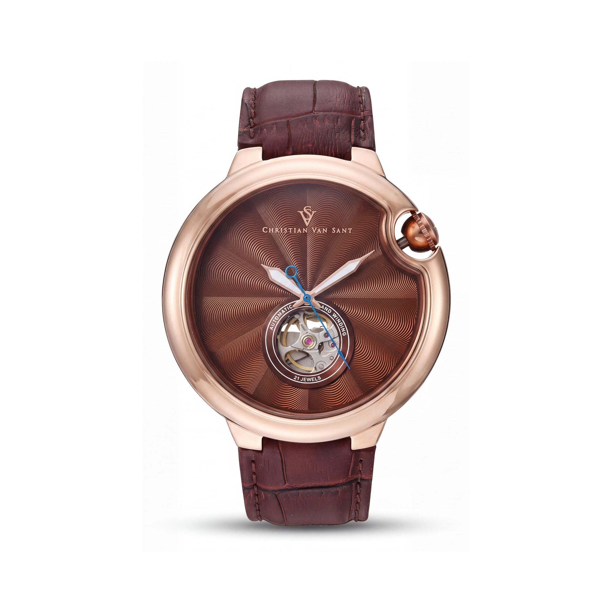 Christian Van Sant CV0144 Cyclone Automatic Men's Brown Dial Automatic Movement Stainless Steel Leather Watch 46mm, Photo 1