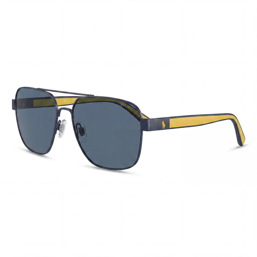 POLO RALPH LAUREN Ph3154 Gafas de Sol Cuadradas de Metal con Protección UV para Hombre, Montura Azul Marino Mate, Lentes Azul Oscuro 62mm