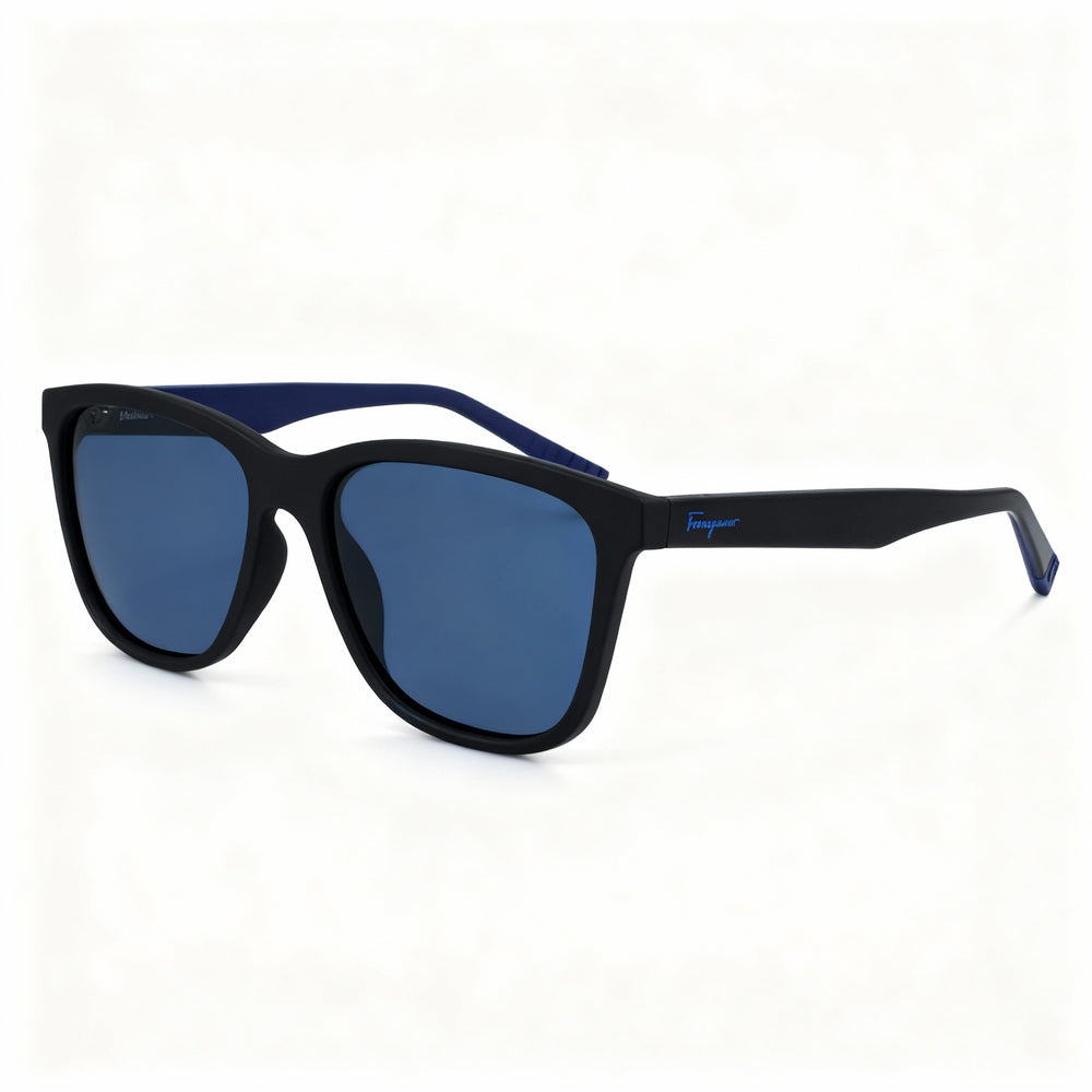 Gafas de sol unisex Salvatore Ferragamo SF998S con montura rectangular modificada, inyectadas en negro mate y azul, 100 % UV, 57 mm