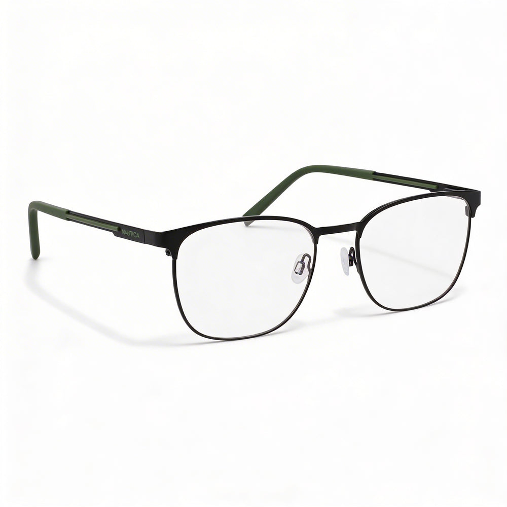Gafas redondas de metal de montura completa para hombre Nautica Modern, armazón negro mate con lentes transparentes, 53mm