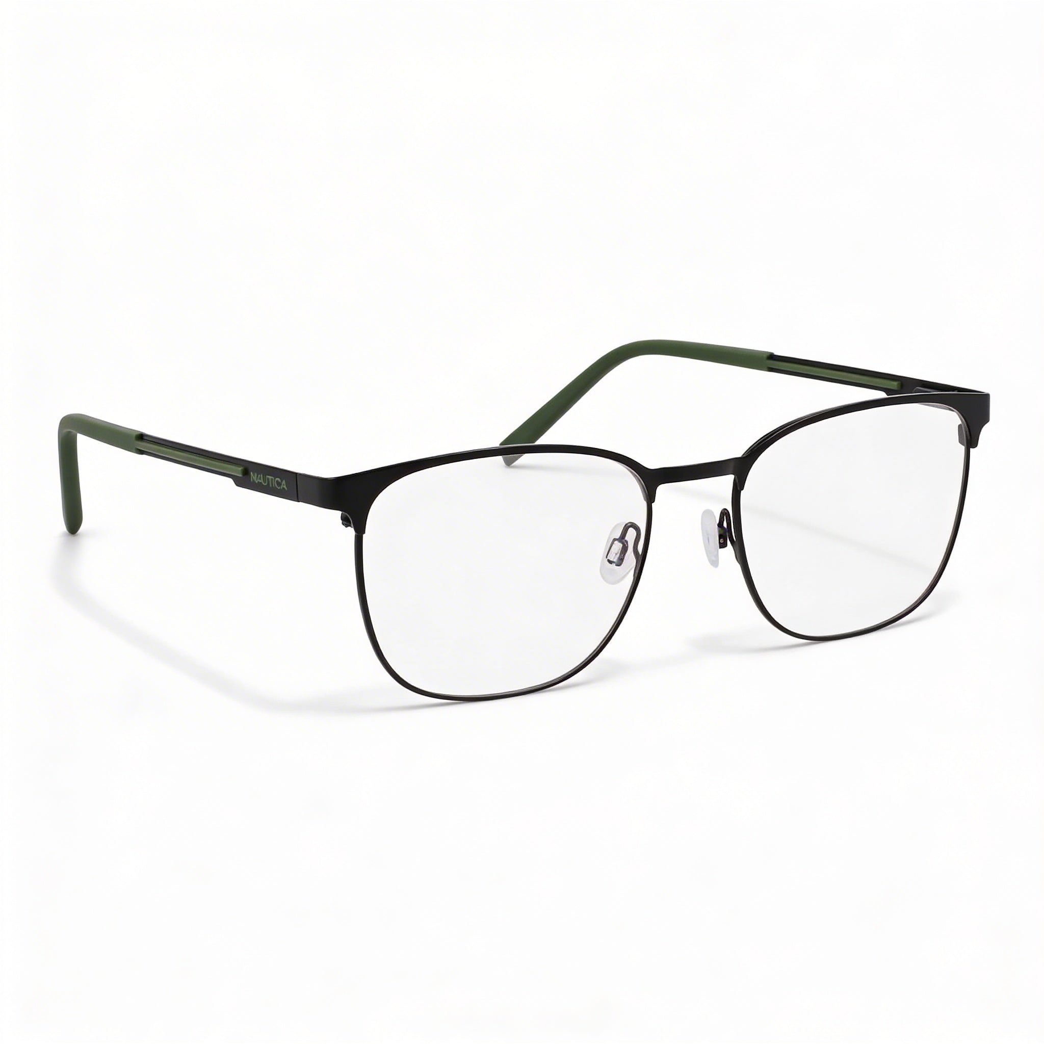Nautica Modern Men's Round Full-Rim Metal Eyeglasses, Matte Black Frame with Clear Lenses, 53mm, Photo 1