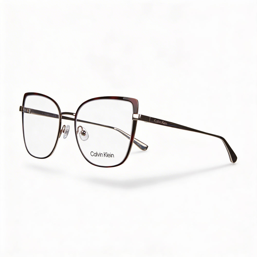Gafas unisex Calvin Klein Ck22101 con montura metálica de ojo de gato de montura completa en havana oro (54-19-140)
