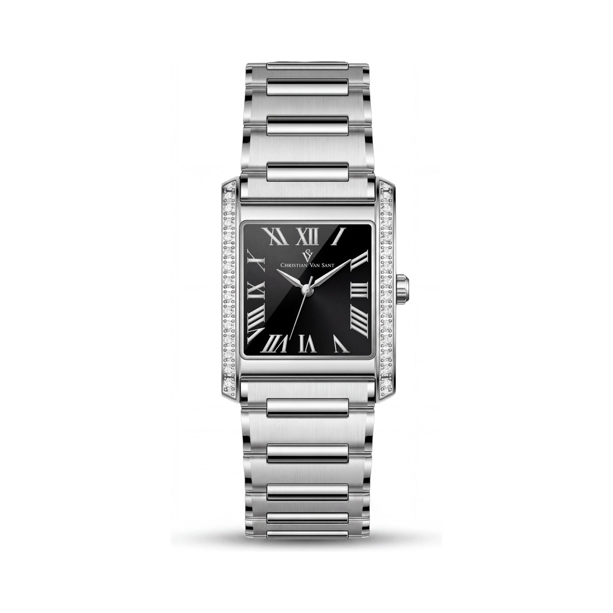 Christian Van Sant CV1281 Women's Silver-Tone Stainless Steel Quartz Wristwatch with Black Dial, Photo 1