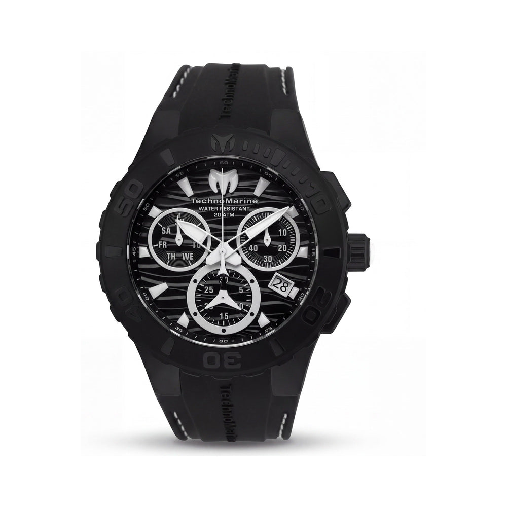 Reloj Technomarine Cruise Medusa cronógrafo para hombre, caja de acero inoxidable negra de 44 mm, correa de silicona negra, 200m