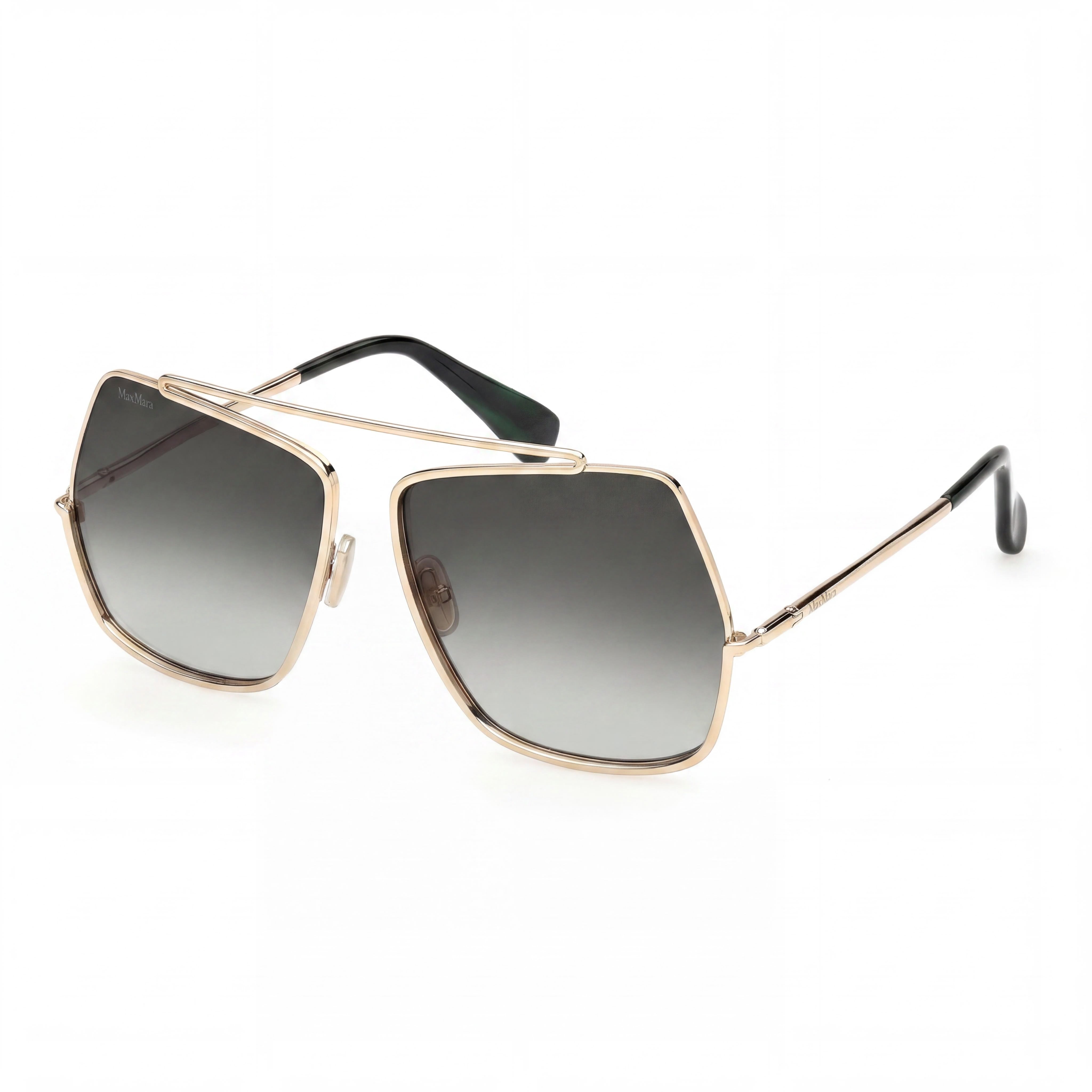 MaxMara MM0102 Women's Modern Metal Sunglasses, Shiny Pale Gold Frame, Gradient Green Non-Polarized Lenses 58mm, Photo 1
