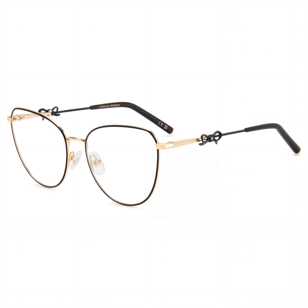 Carolina Herrera 0220 Women's Black Gold Cat Eye Metal Frame Non-Polarized Sunglasses, 56mm, Photo 1
