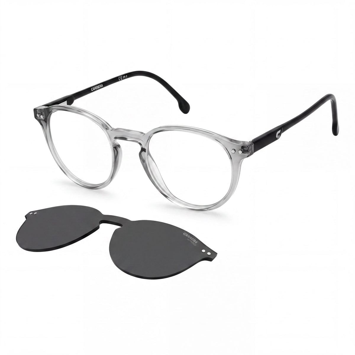 Carrera Classic Unisex Clip-On Sunglasses with Transparent Grey Injected Cellulose Frame 48-20-135, Photo 1