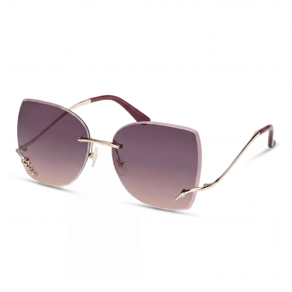 GUESS Raelynn Square Rimless Women's Gold Pink Frame Gradient Gold Mirror Purple Lens Sunglasses 60mm