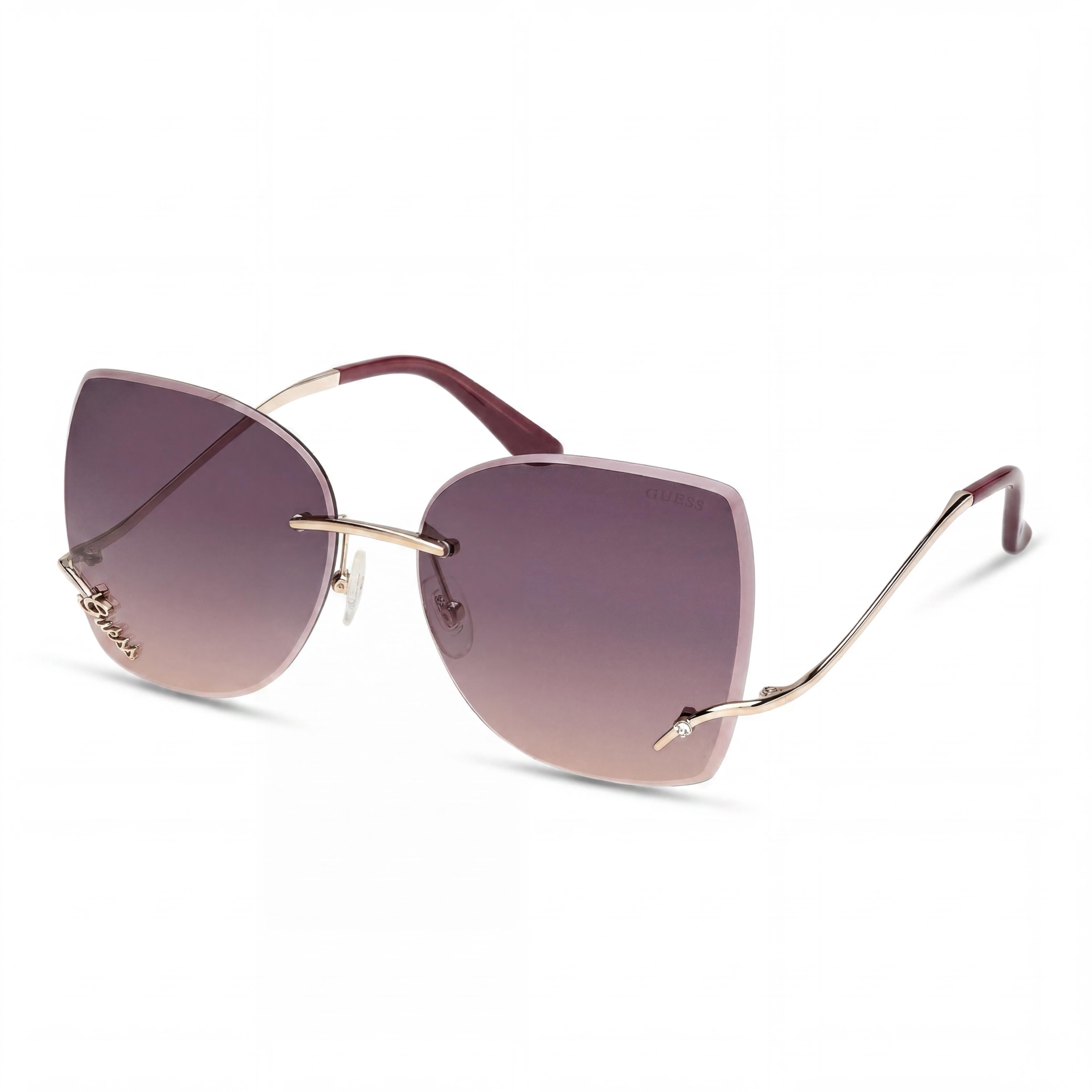 GUESS Raelynn Square Rimless Women's Gold Pink Frame Gradient Gold Mirror Purple Lens Sunglasses 60mm, Photo 1