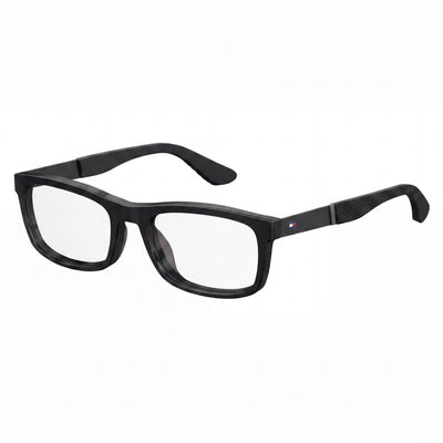 Tommy Hilfiger Th 1522 Gafas de Hombre con Montura Rectangular de Goma Negra y Lentes Transparentes de Plástico de 54 mm