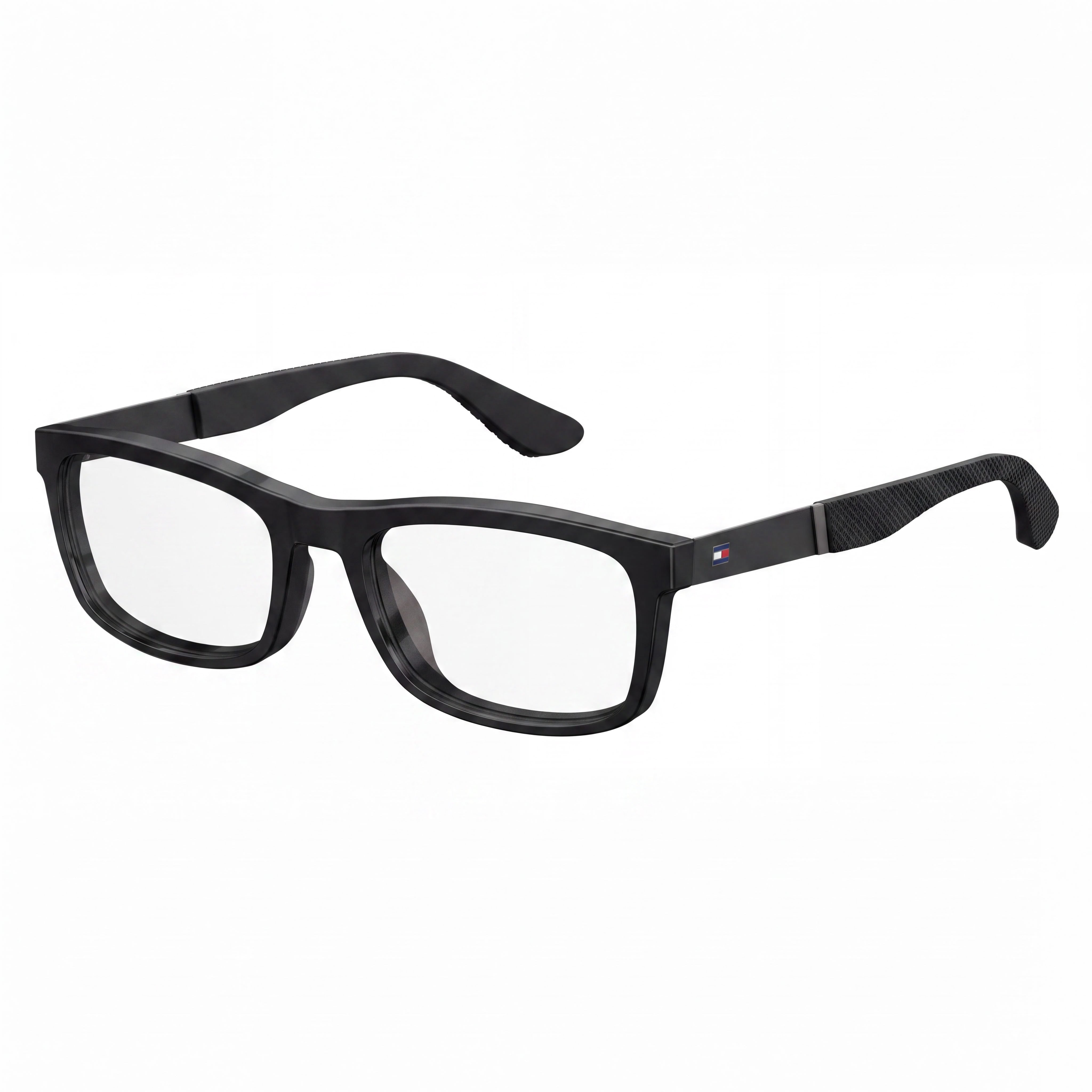 Tommy Hilfiger Th 1522 Men’s Black Rubber Frame Rectangular Clear Plastic Lens 54mm, Photo 1