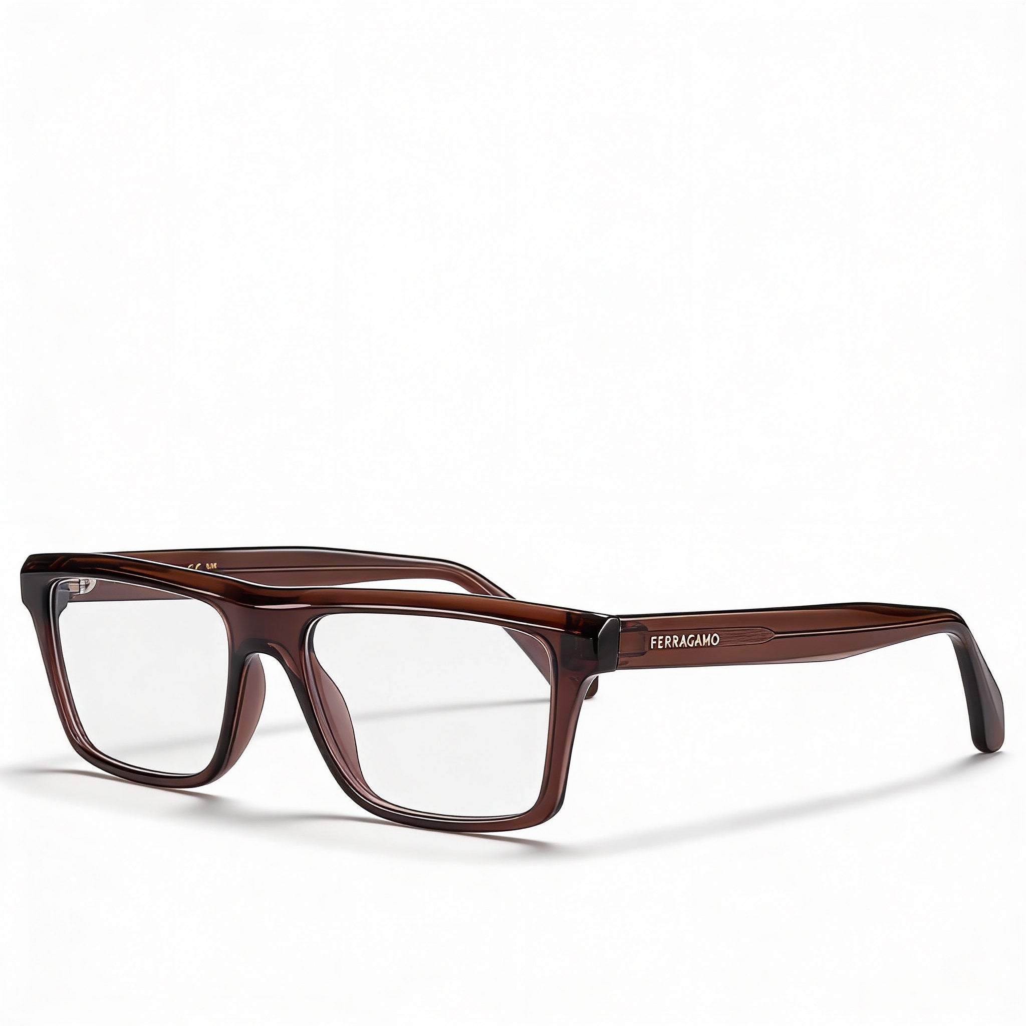 Ferragamo Sf2988 Men's Transparent Brown Metal Frame with Polarized Polycarbonate Lenses Eyeglasses 54-17-145mm