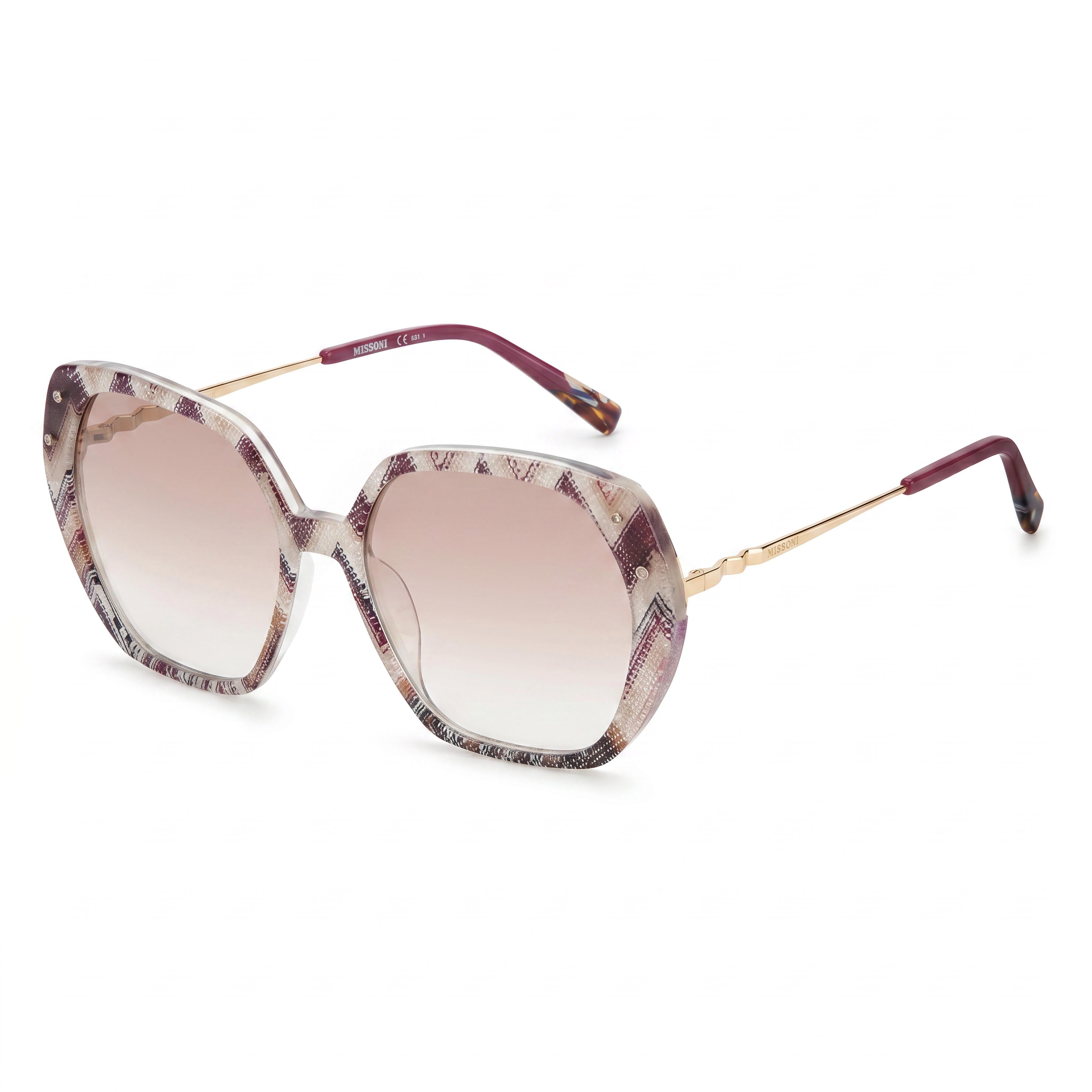 Missoni Classic Women's Plum Multicolor Red Silver Mirror ECO PMMA 100% UV Protection Sunglasses 56mm, Photo 1