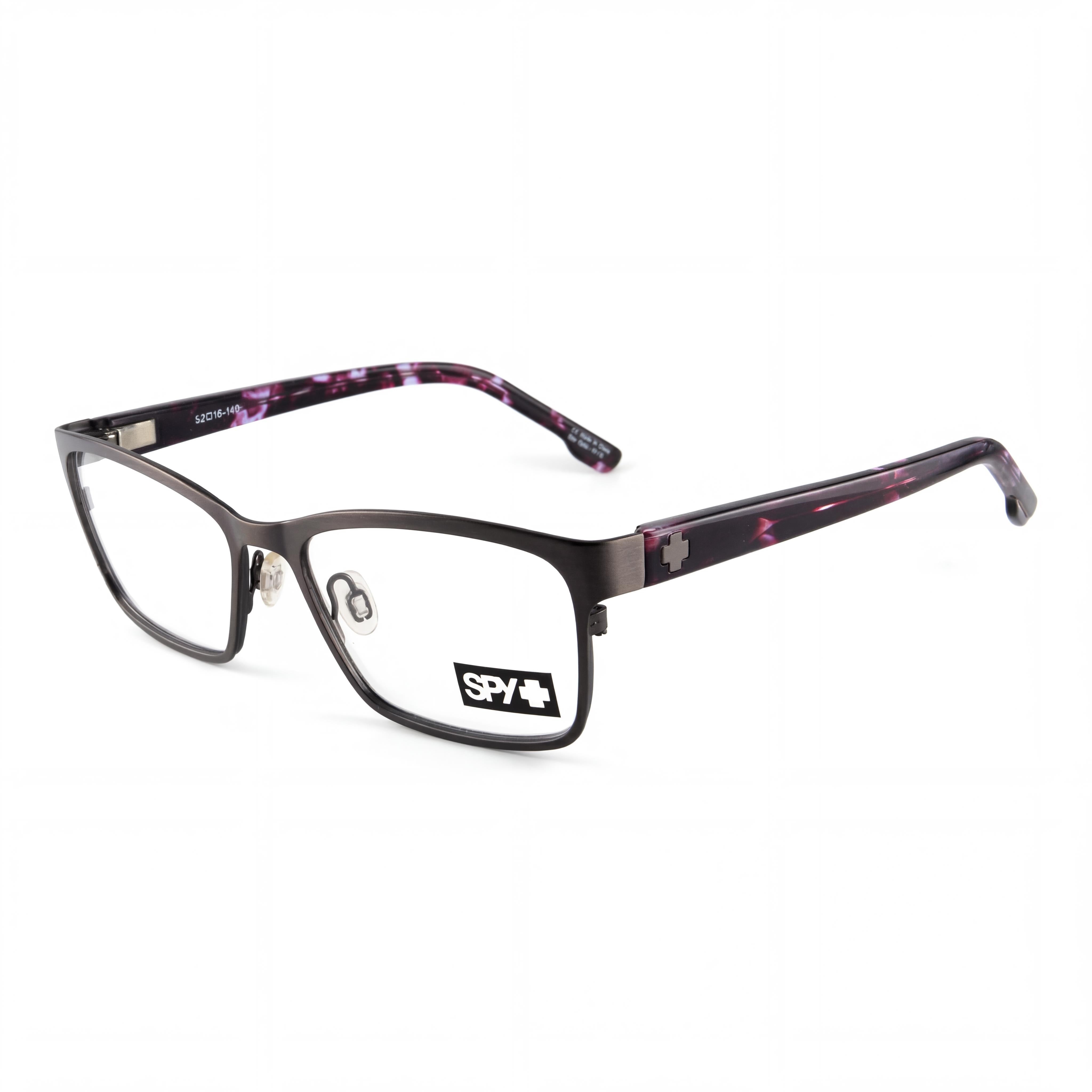 Gafas Spy Classic para mujer, listas para lentes de prescripción, montura de material compuesto, color gris plomo cepillado, camuflaje morado, con efecto carey, 52-16-141 mm, Photo 1