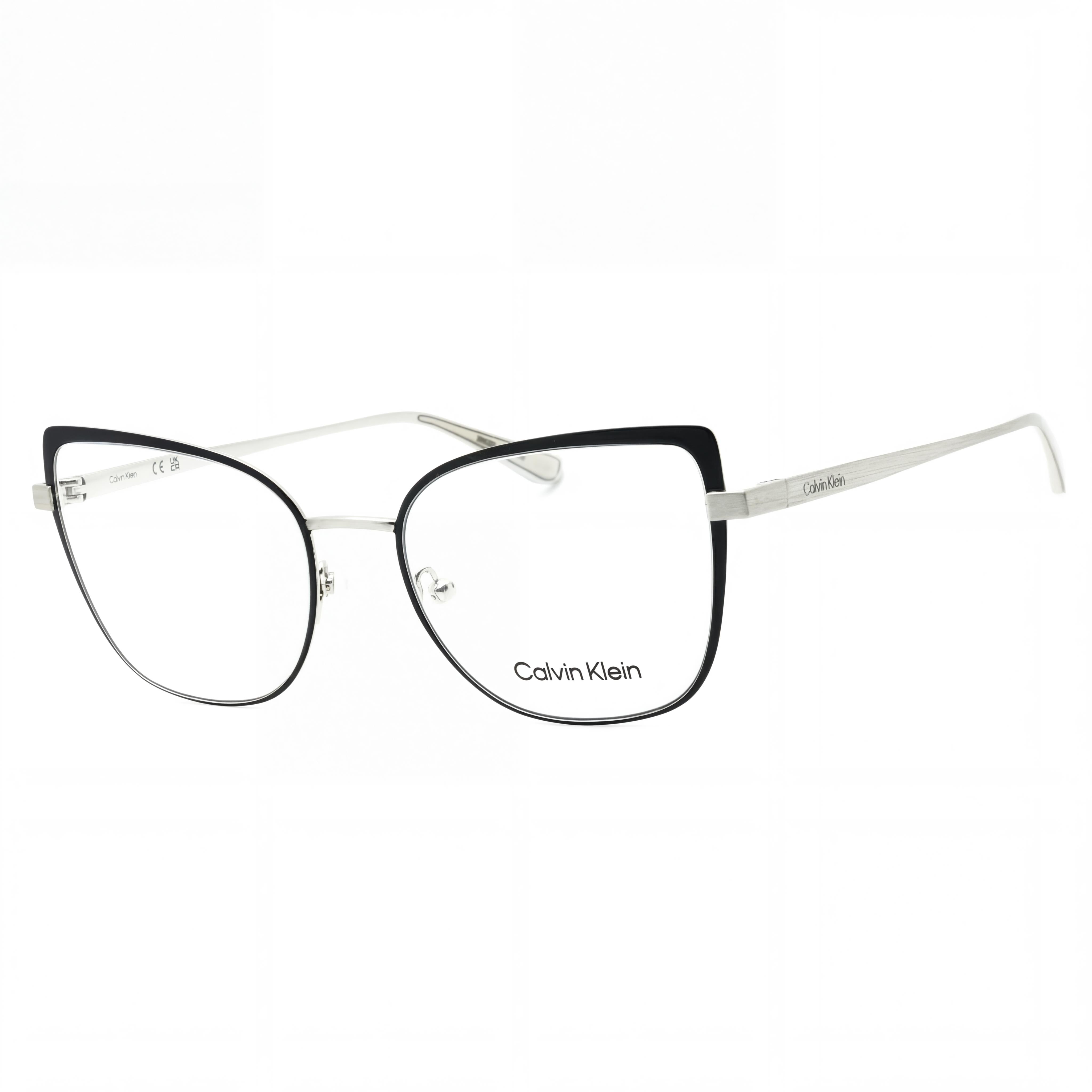 Calvin Klein Ck22101 Unisex Cat Eye Eyeglasses with Black Silver Metal Frame, 54mm Lens Width, Photo 1