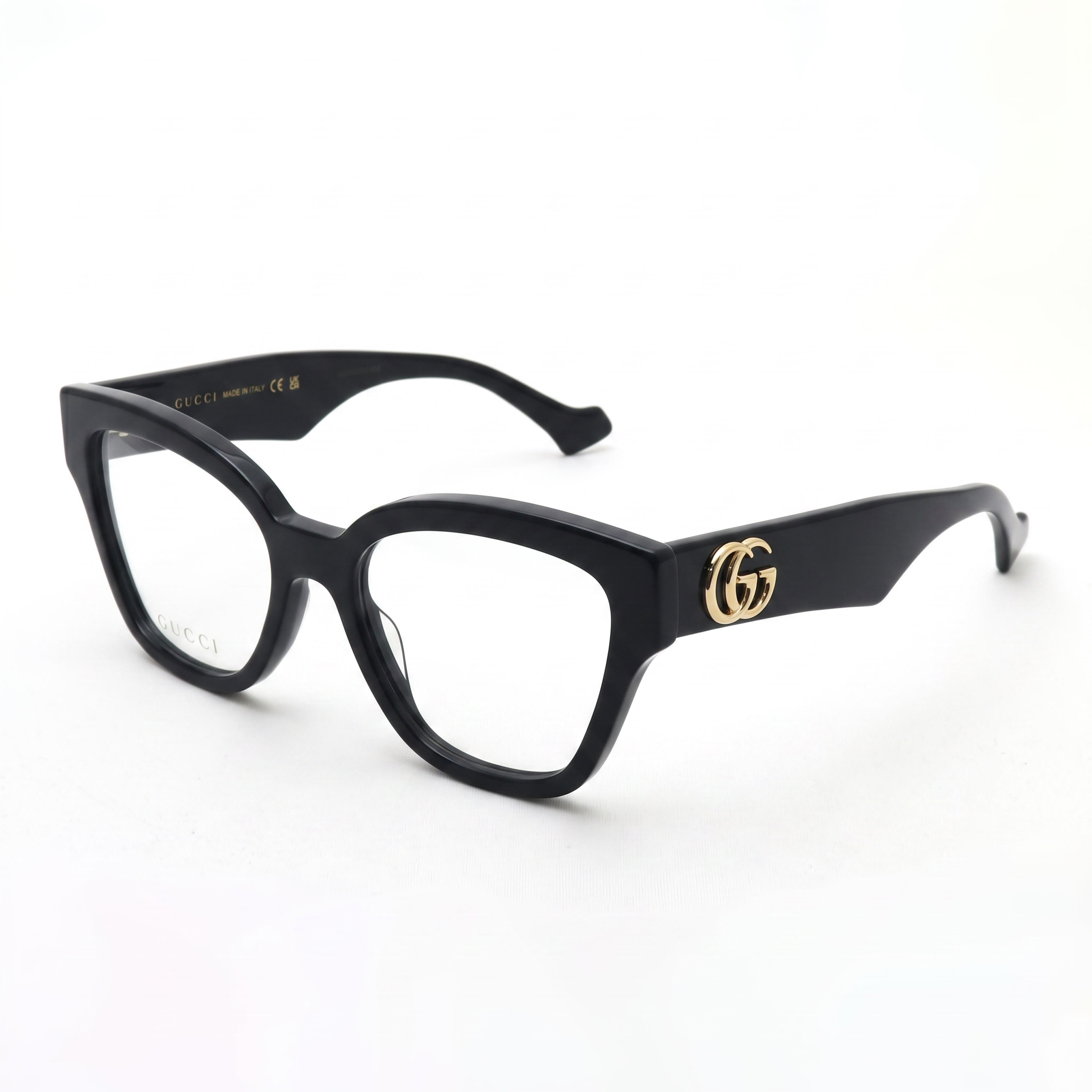 Gucci GG1424O 005 Montura completa ojo de gato para mujer, acetato reciclado negro y dorado, ancho de lente: 54 mm, Photo 1
