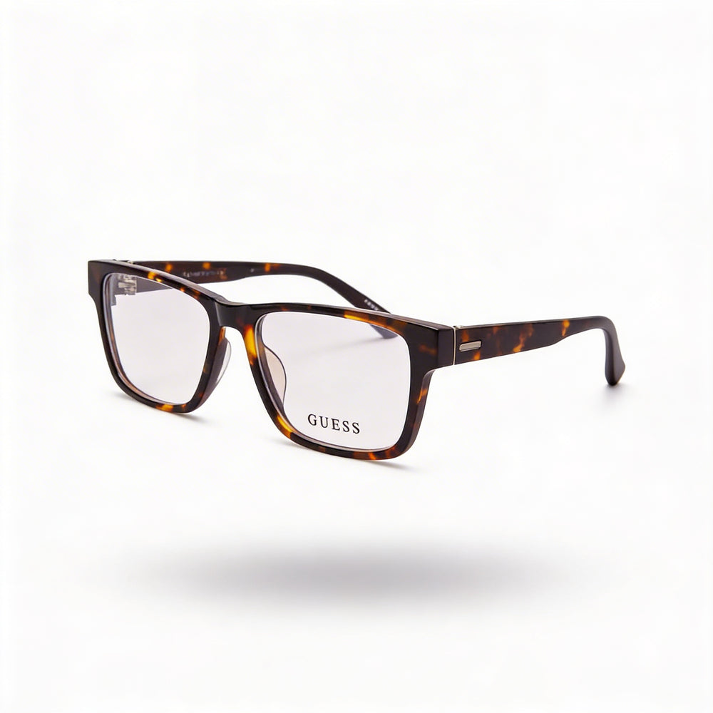 Gafas GUESS Gu50018 de diseño para hombre, montura de plástico color Havana oscuro con lentes de policarbonato de 52 mm