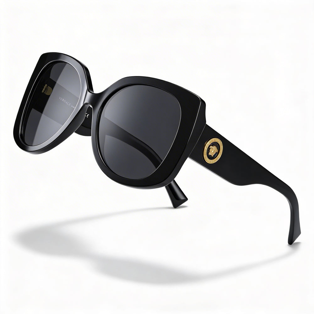 Gafas de sol casuales Versace para mujer, negras, grises, de plástico, UV 400, aptas para prescripción médica, 56 mm