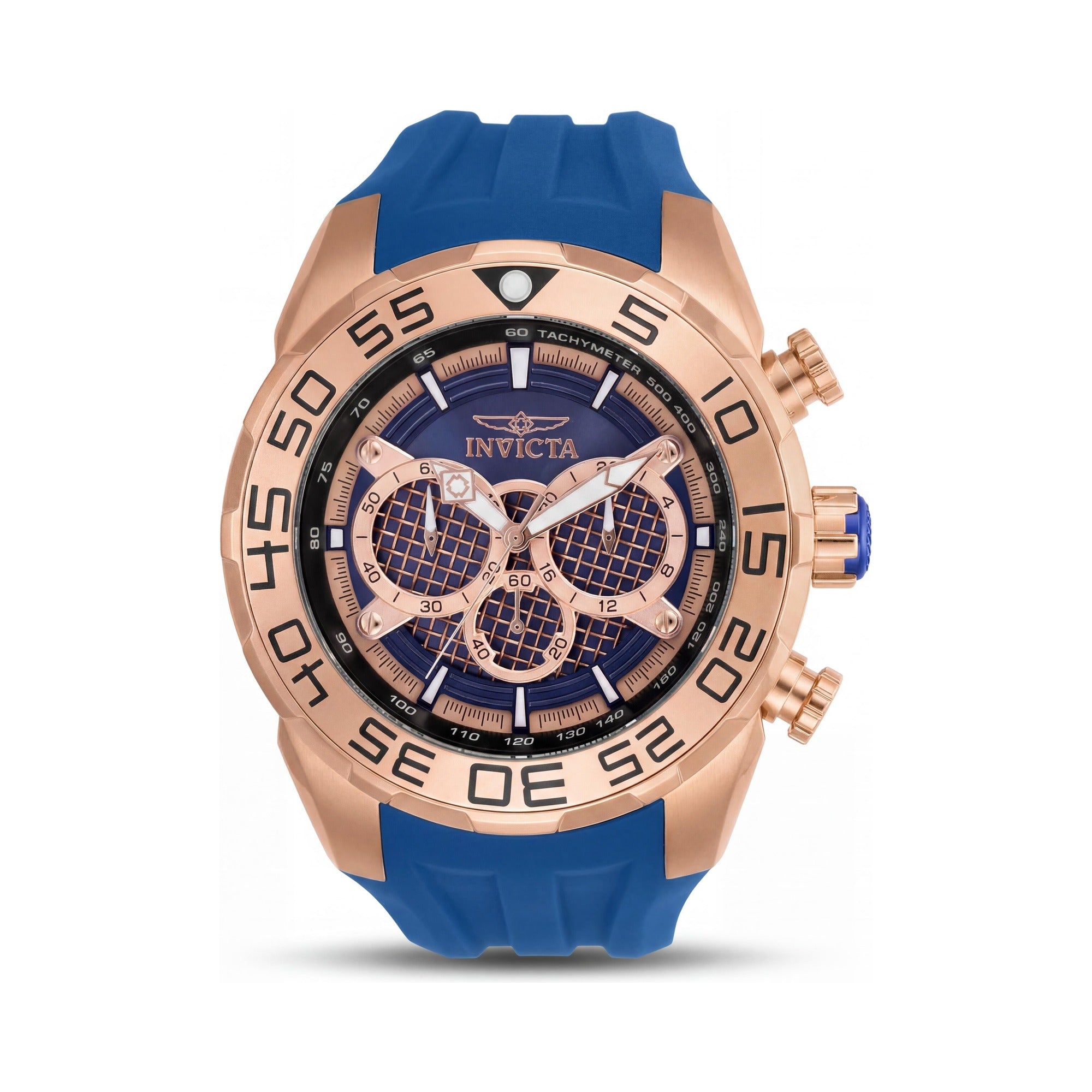 Invicta Speedway - SCUBA 26305 Reloj de cuarzo cronógrafo para hombre de 50 mm de acero inoxidable tono oro rosa con correa de silicona azul, Photo 1