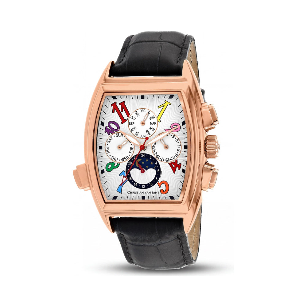 Christian Van Sant Men's Modern Automatic White Dial Stainless Steel Leather Water Resistant Watch