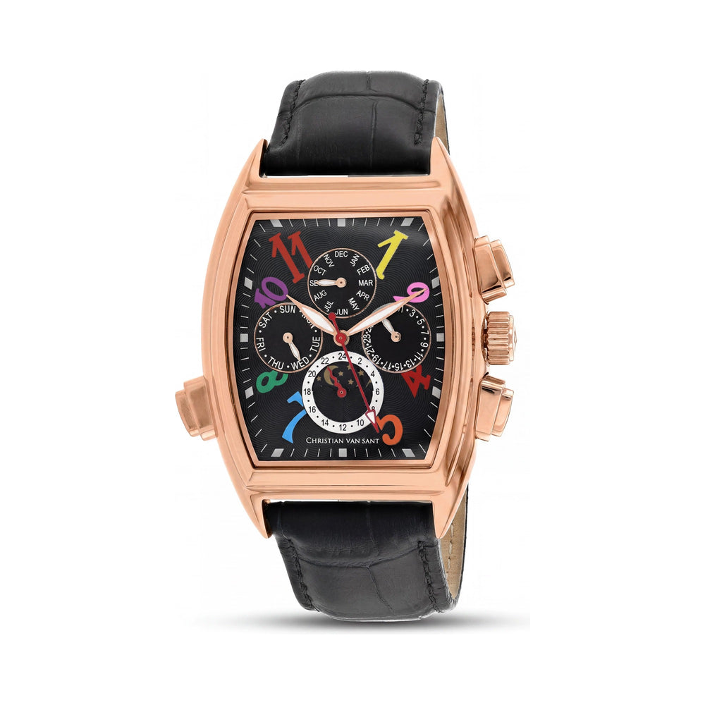Christian Van Sant Modern Men's Black Dial Stainless Steel Automatic Leather Strap Water Resistant Watch