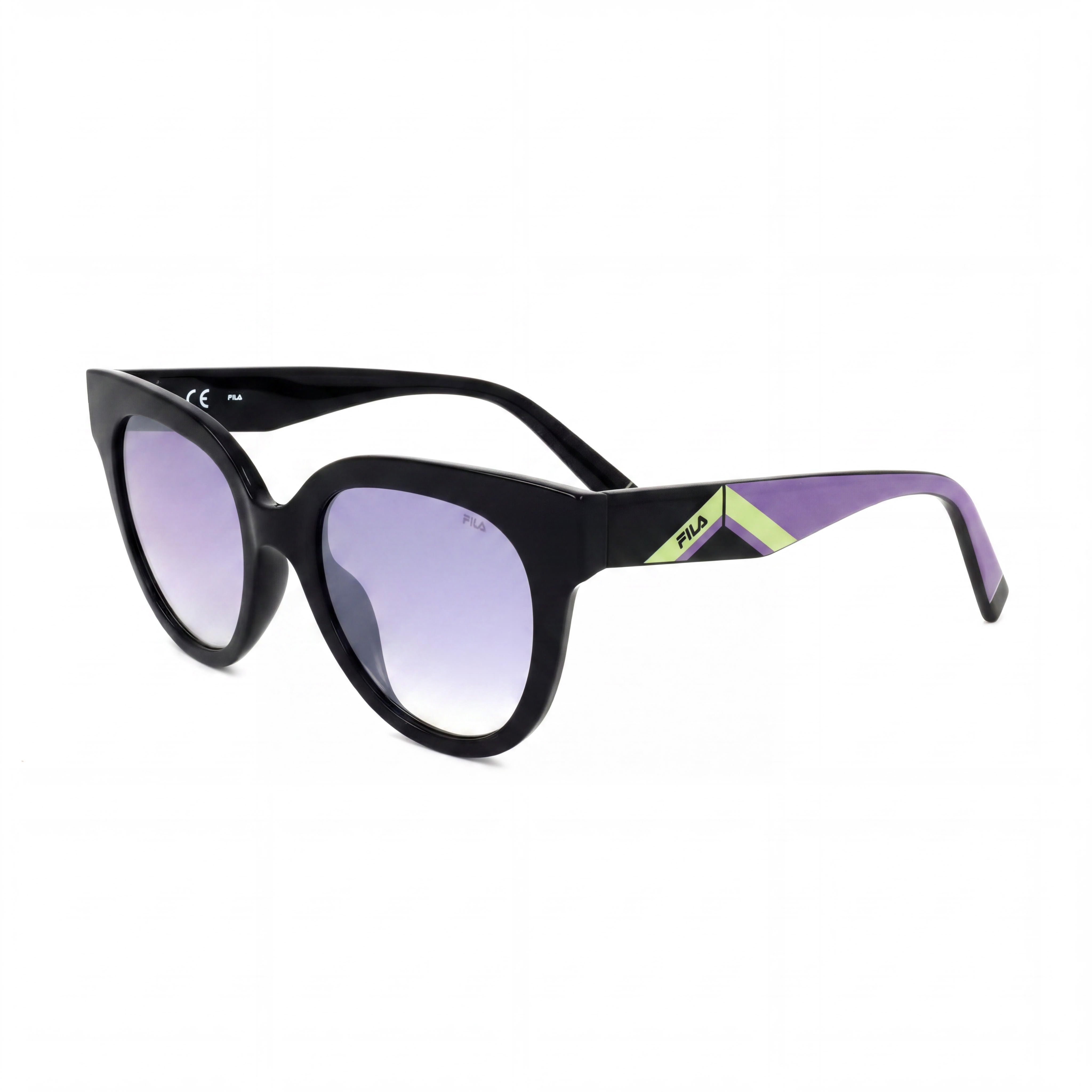FILA Casual Women's Shiny Black Injected Frame Purple Gradient Mirror Silver Lens Sunglasses 51mm, Photo 1