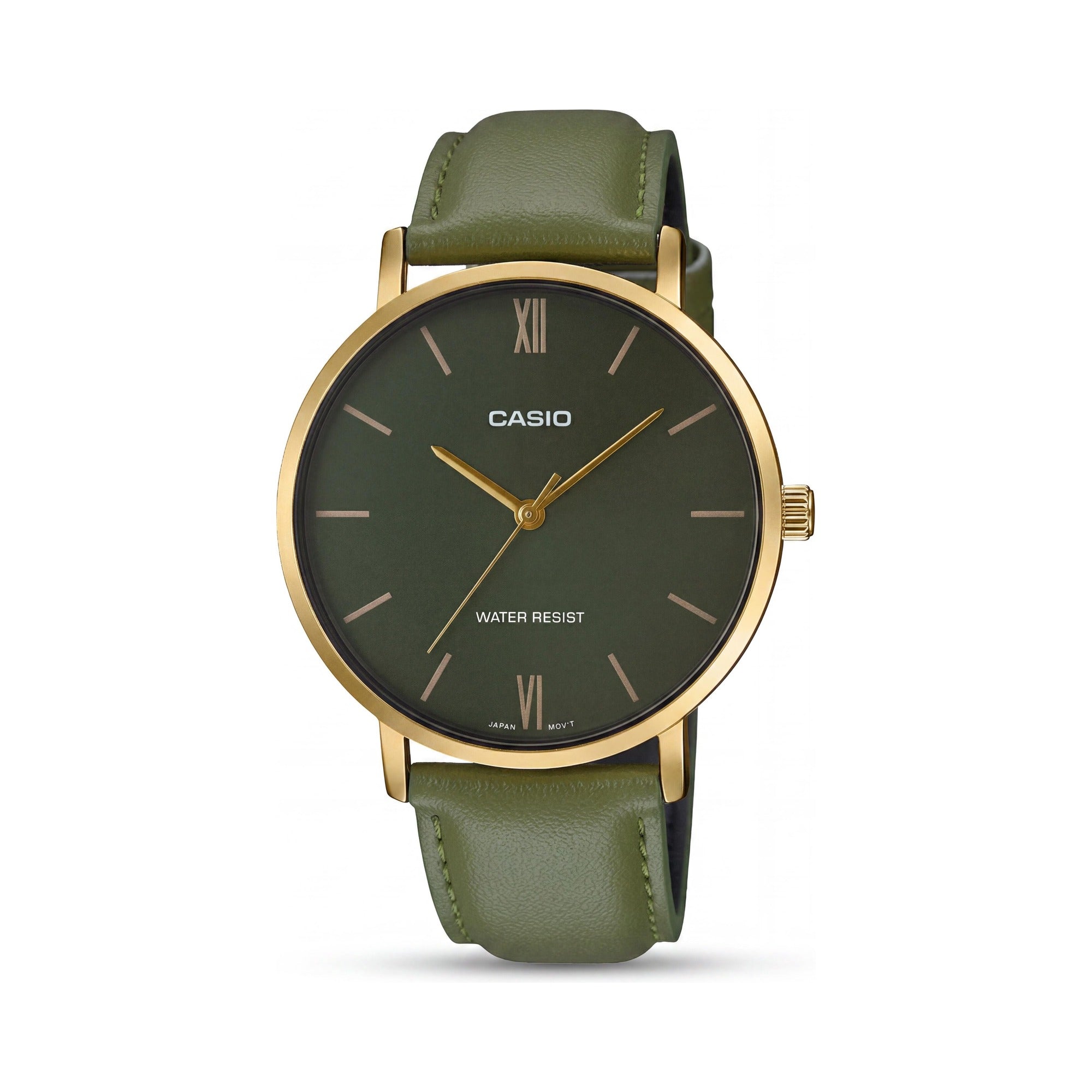 Casio Men’s Analog Watch with Quartz Movement, Green Genuine Leather Band, Stainless Steel Case, 40mm, Photo 1