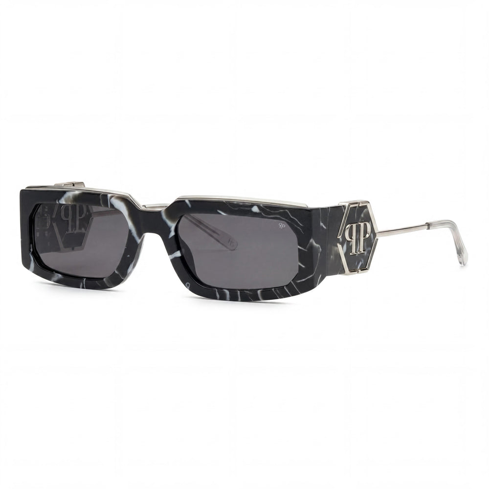 Gafas de sol Philipp Plein Modern para hombre, de acetato multicolor, con lentes negras jaspeadas y protección UV, 58 mm