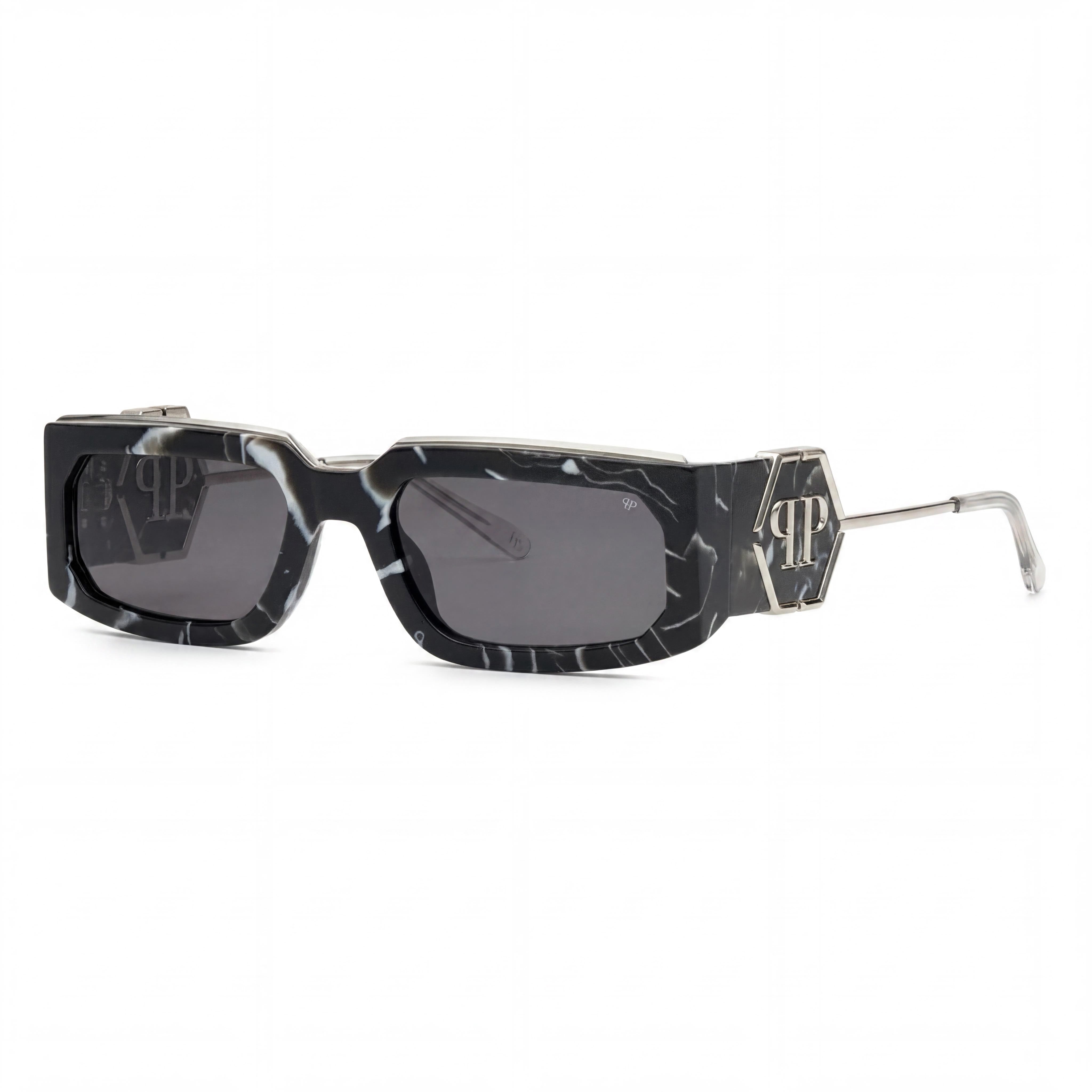Gafas de sol Philipp Plein Modern para hombre, de acetato multicolor, con lentes negras jaspeadas y protección UV, 58 mm, Photo 1