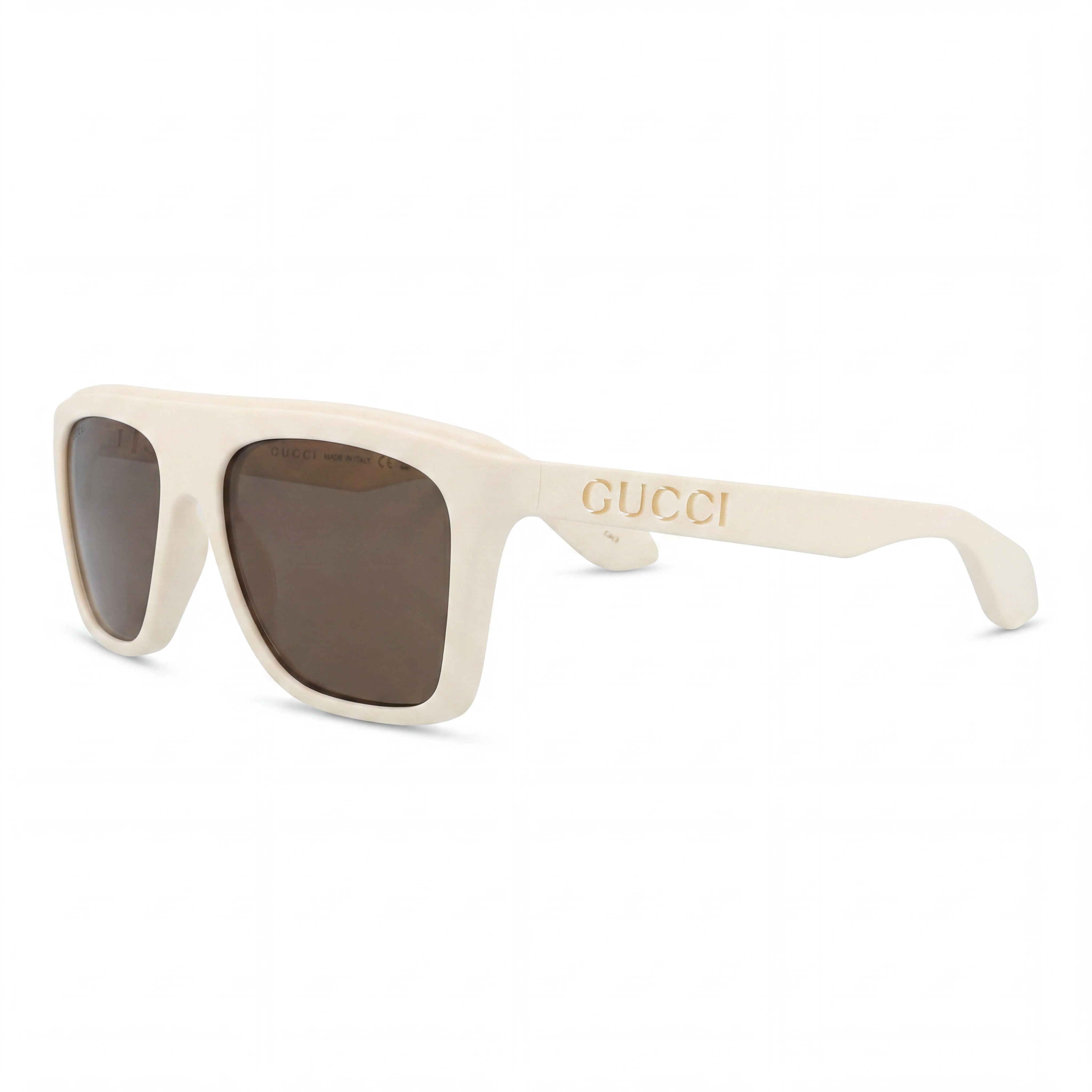 Gafas de sol Gucci para hombre, cuadradas o rectangulares, de plástico, color blanco y marrón, 57 mm, Photo 1