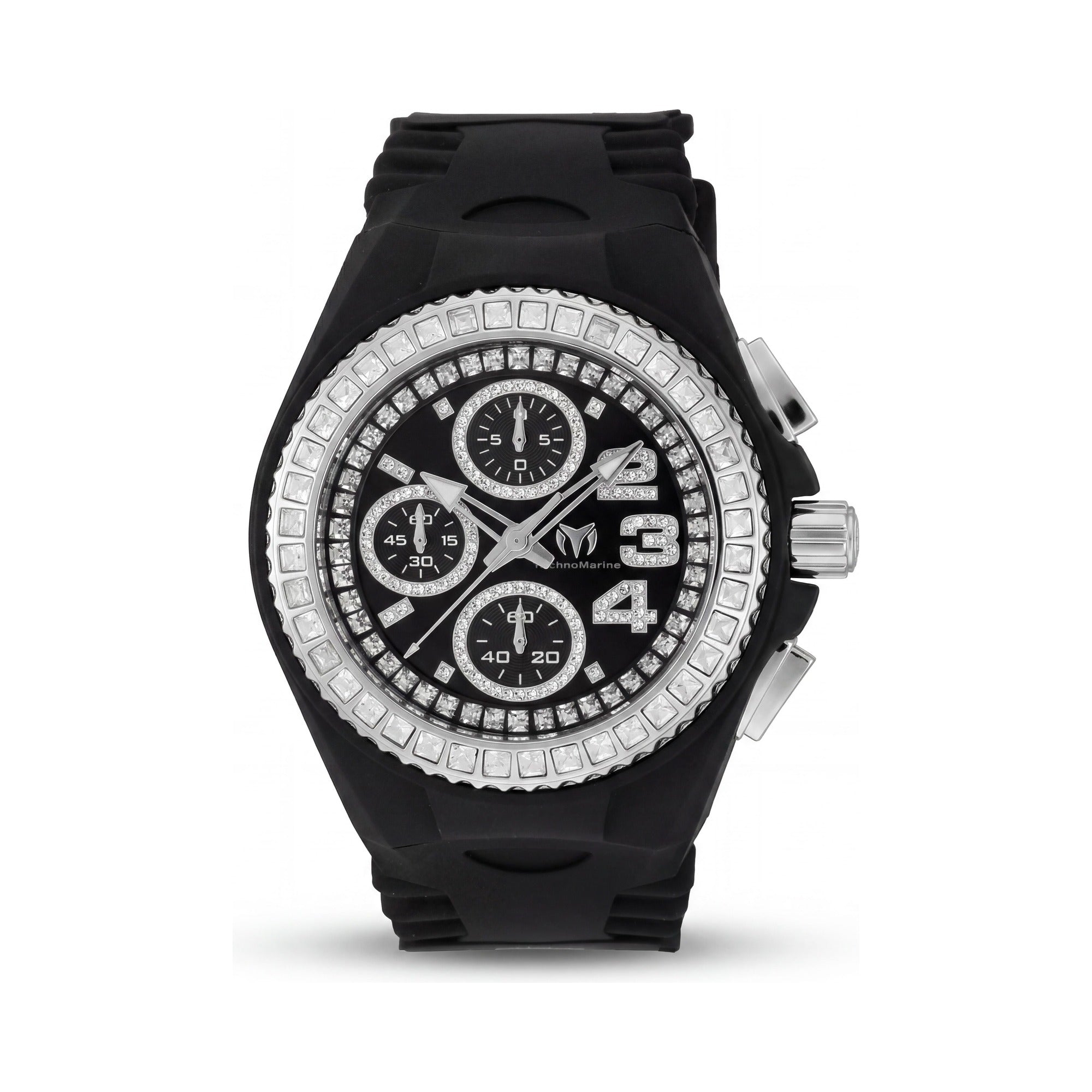 Technomarine Cruise TM-121192 40mm Unisex Chronograph Silver Case Black Dial Silicone Strap Watch, Photo 1