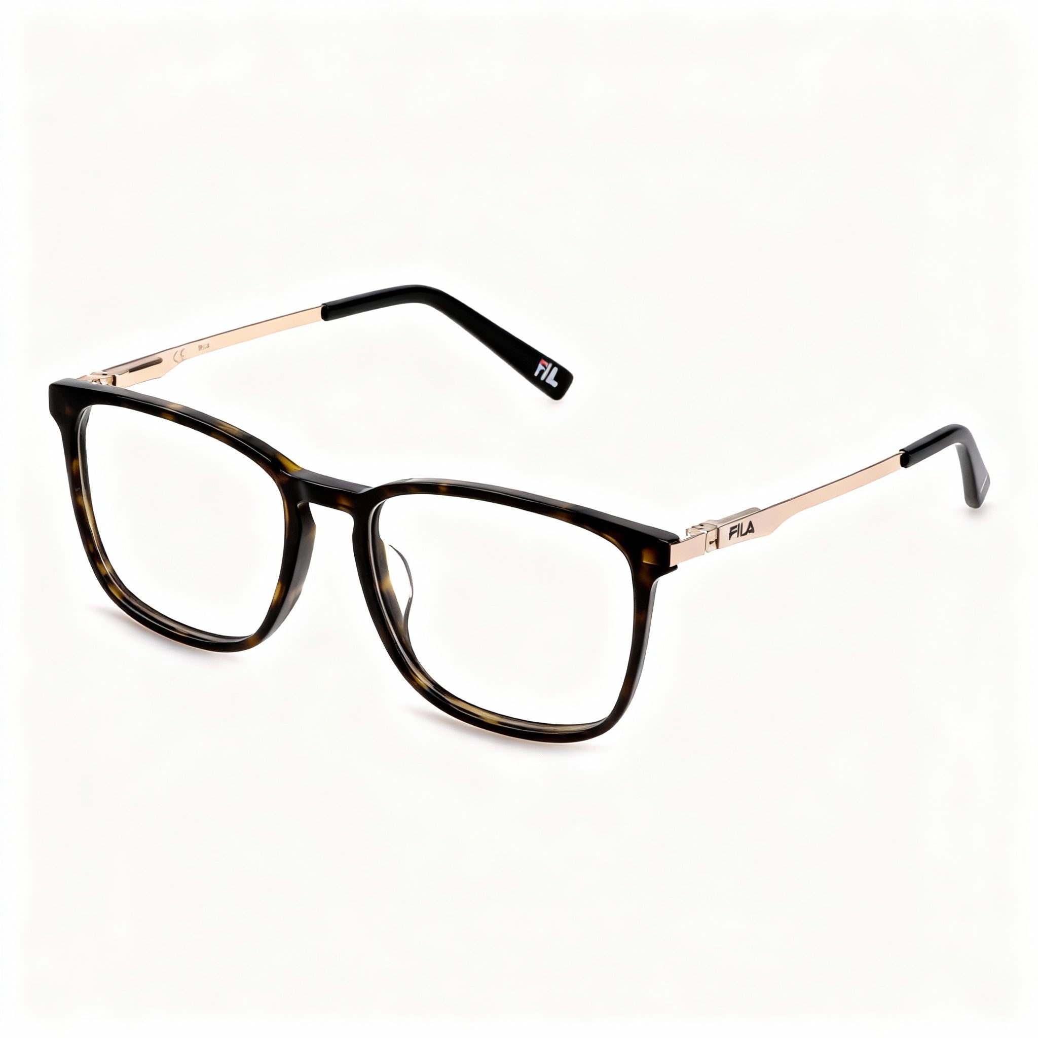 Fila Classic Men's Shiny Dark Havana Acetate-Metal Non Polarized Transparent Lens Eyeglasses 53-18-145