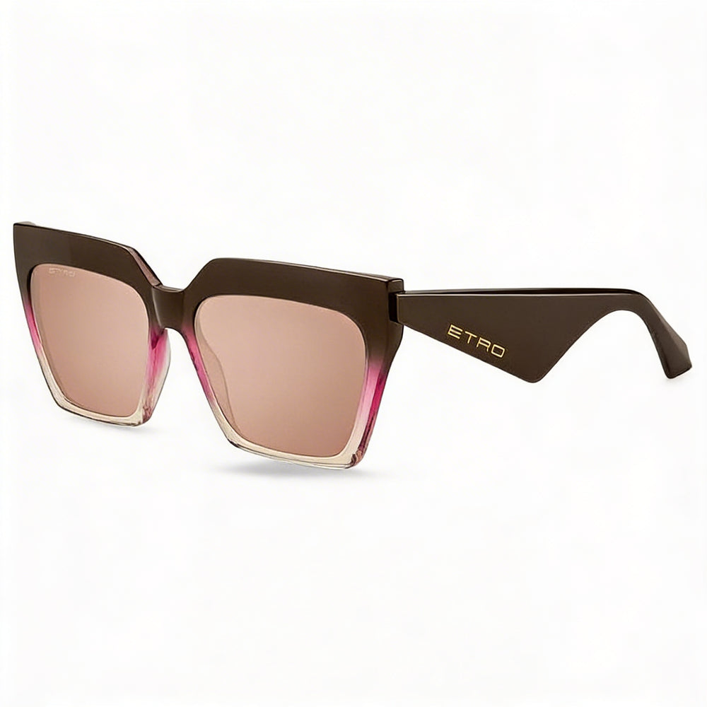 Etro Casual Women's Acetate Non-Polarized Sunglasses Brown Fuchsia Pink Flash Silver Lenses 58mm