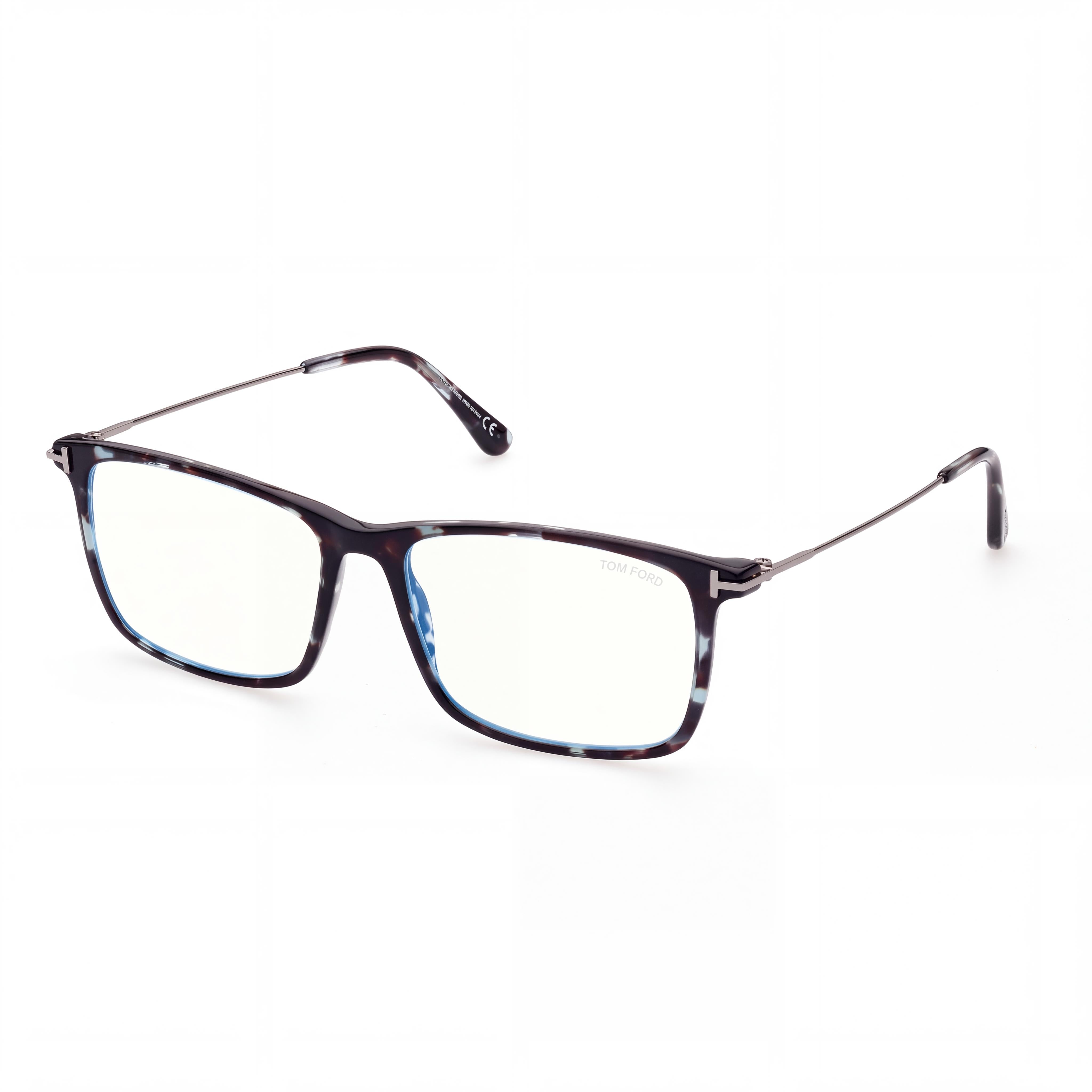 Tom Ford FT5758-B Gafas de hombre de plástico Havana coloridas con bloqueo de luz azul sin graduación 54 mm, Photo 1