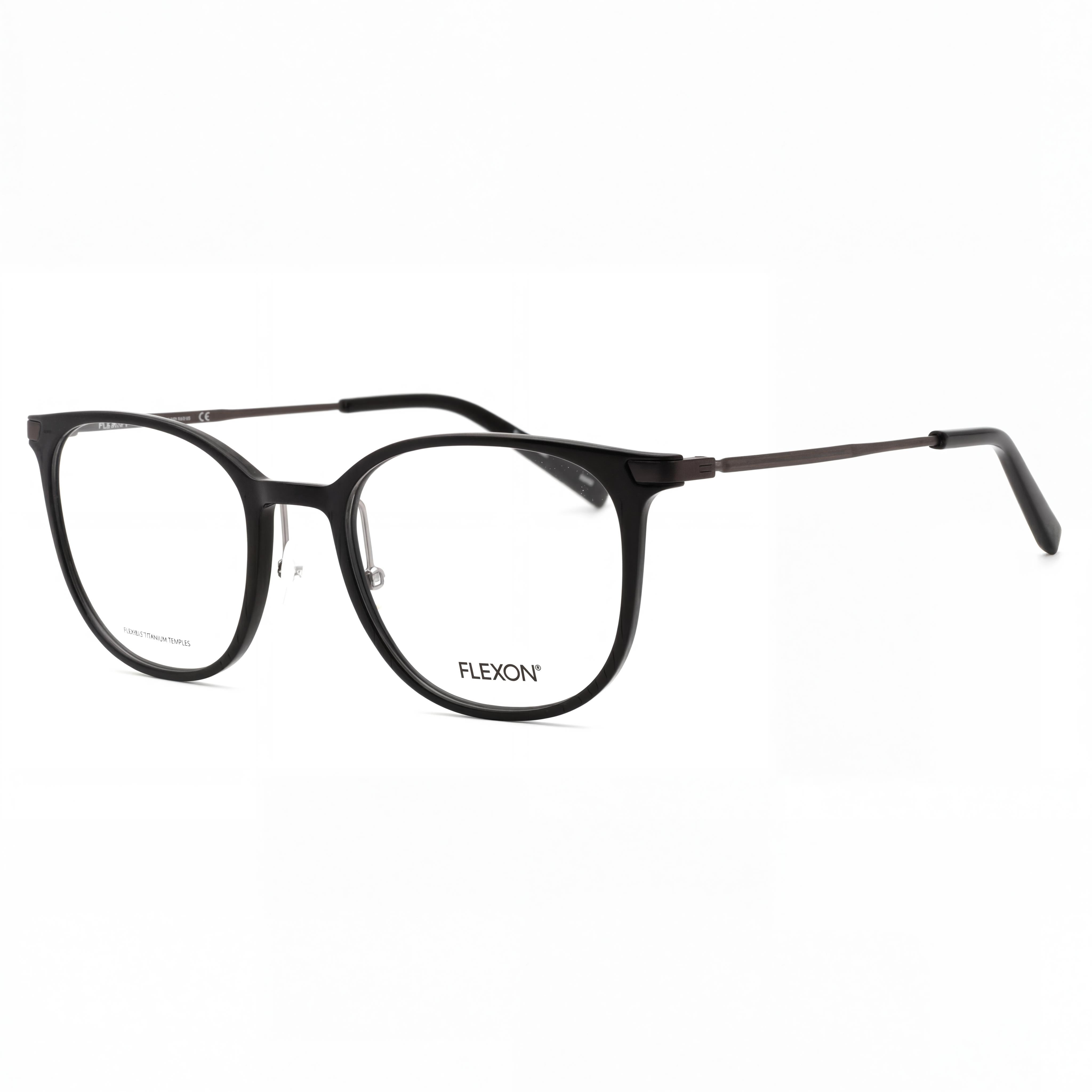Flexon Ep8002 Unisex Acetate Optical Frames, Shiny Black, Prescription Ready with Clear Demo Lenses, 52mm, Photo 1