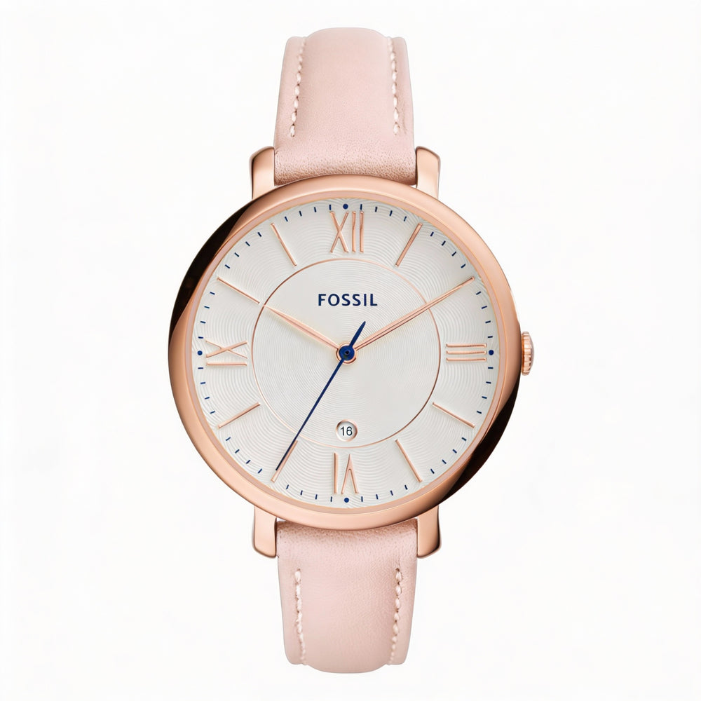 Reloj Fossil Jacqueline para mujer, de acero inoxidable en oro rosa, 36 mm, de cuarzo y piel color rubor, resistente al agua