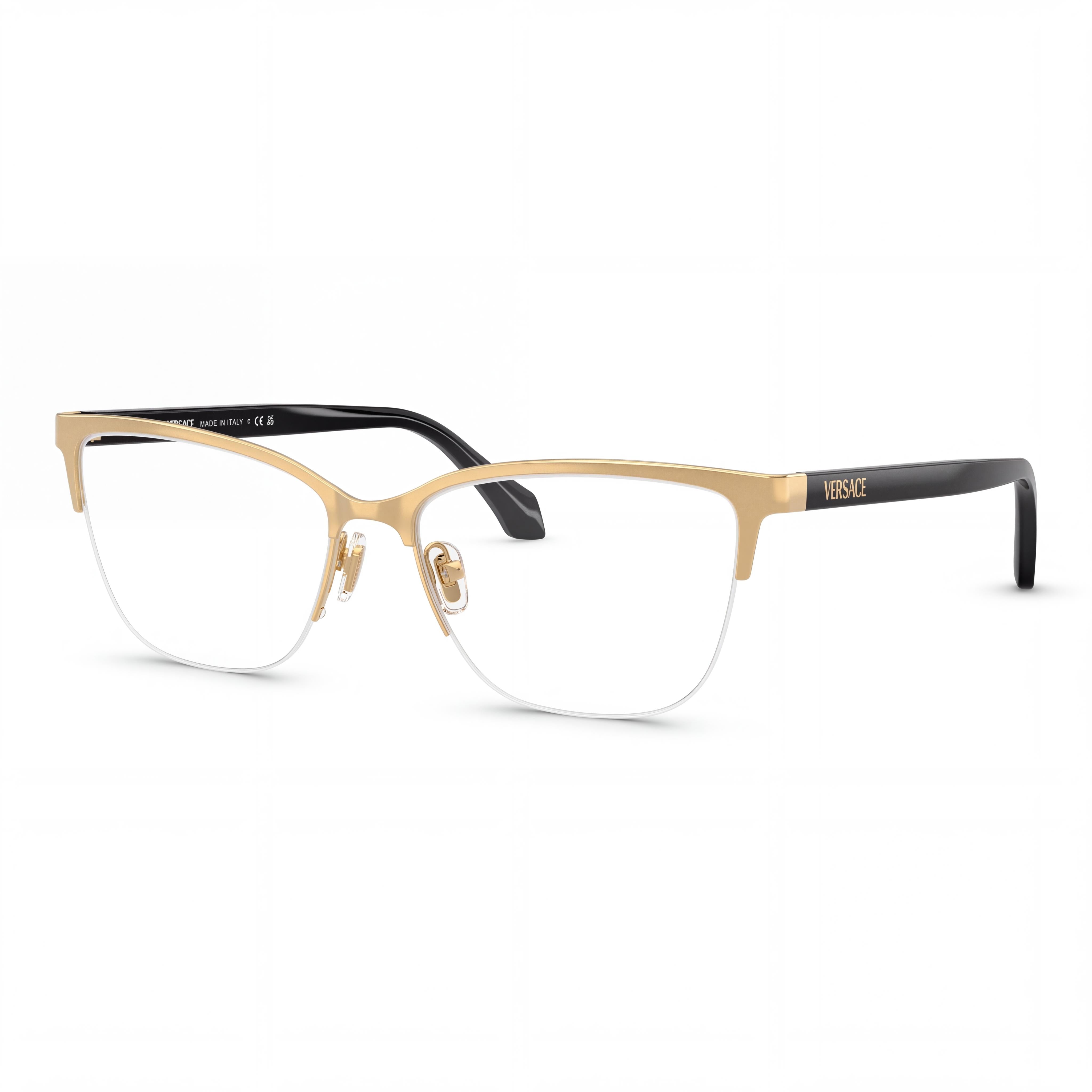 Versace Women's VE1304 Cat Eye Semi-Rimless Metal Frame Optical Eyeglasses in Gold/Black, 54mm Lens Width, Photo 1
