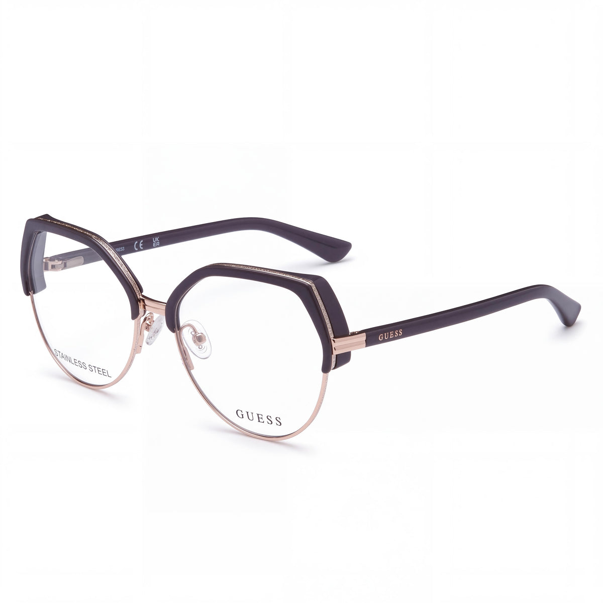 GUESS Casual Women's Eyeglasses, Grey Plastic Frame, Geometric Full Rim Style, Lens 54mm, Bridge 16mm, Temple 135mm, Photo 1