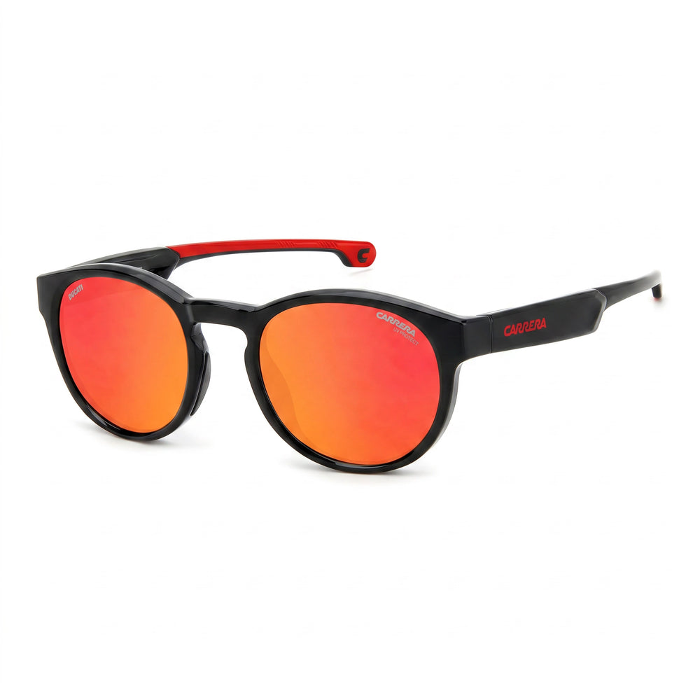 Gafas de sol unisex Carrera Carduc 012/s, deportivas, redondas, de propionato, color negro y multicolor, lentes UV de espejo negro y rojo, 51 mm