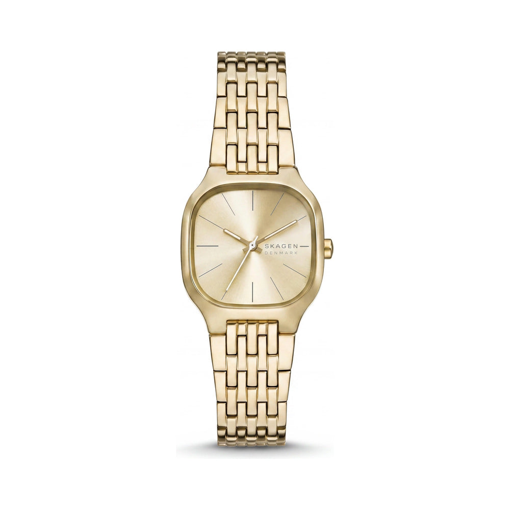 Reloj de cuarzo Skagen Mellem Lille para mujer, de acero inoxidable dorado, resistente a los arañazos, con caja cuadrada de 28 mm