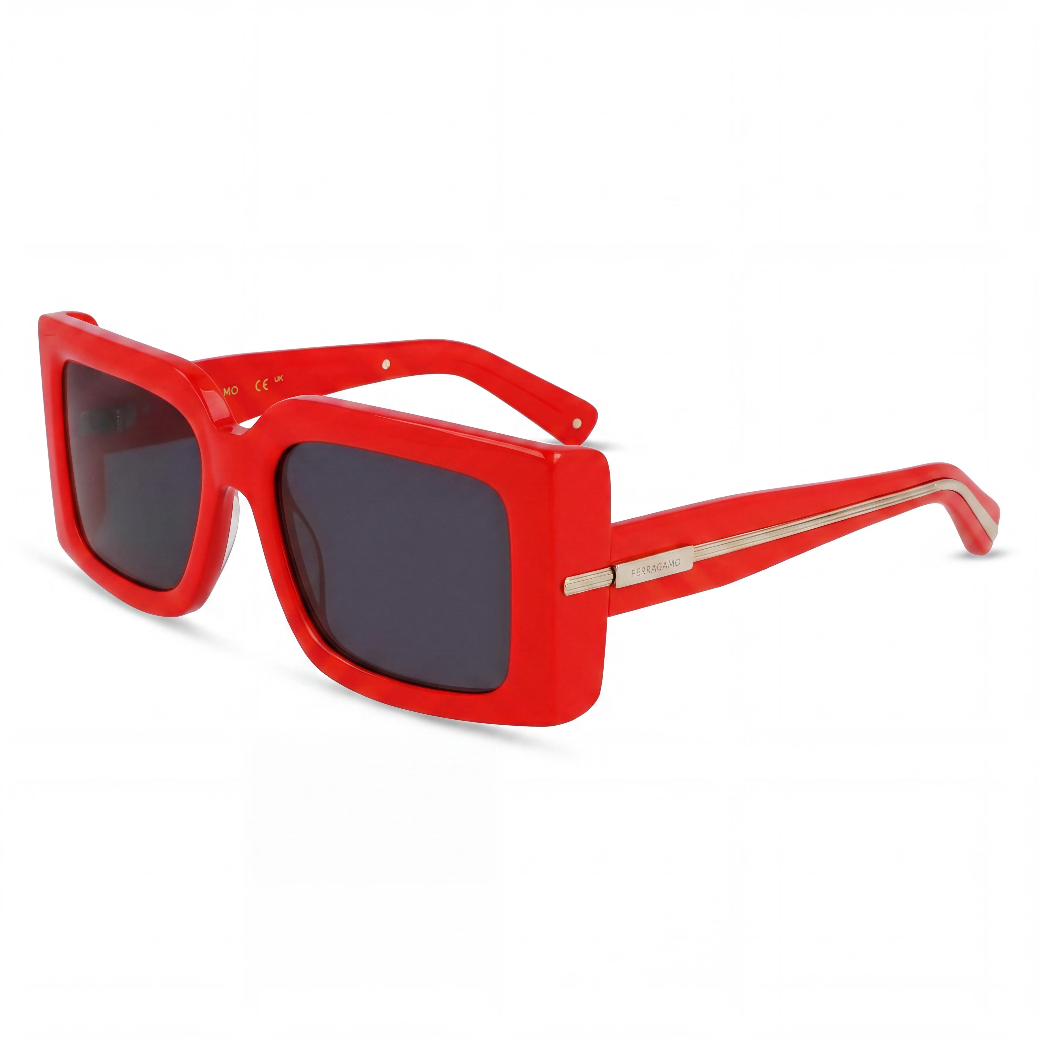 Ferragamo Sf2032s Women's Red Titanium Frame Eyewear with Grey Solid Color Non-Polarized Lenses 55-19-140, Photo 1