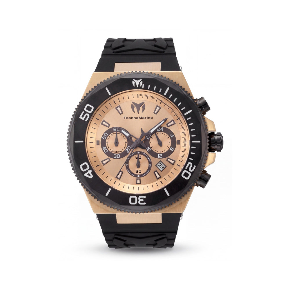 Technomarine Manta TM-224020 Reloj de hombre de 49 mm con esfera dorada, caja de acero inoxidable, correa de silicona y movimiento de cuarzo, resistente al agua 10 ATM